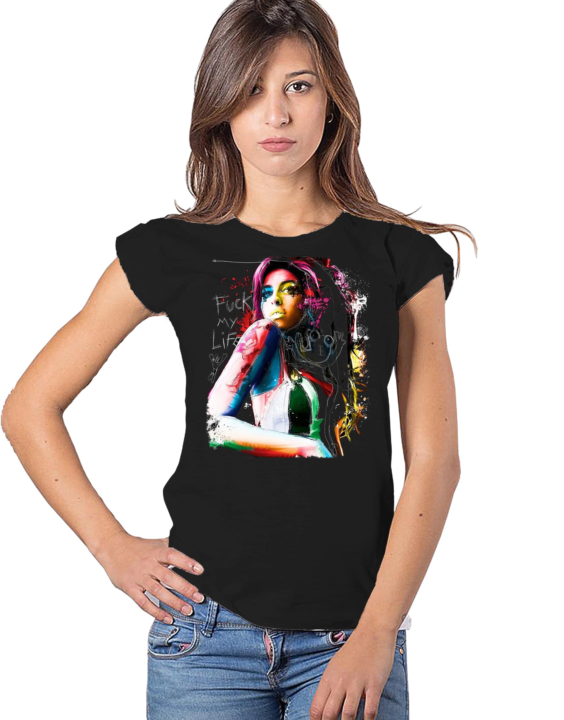 Amy Winehouse The Legend Soggetto Cantante 18-20-25 Moda Urban Slub Lady Donna 100% Cotone Fiammato BS STREET STYLE