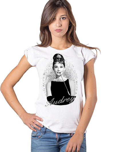 Audrey Hepburn Attrice Cinema Soggetto Attrice Cinema 18-5 Moda Urban Slub Lady Donna 100% Cotone Fiammato BS STREET STYLE