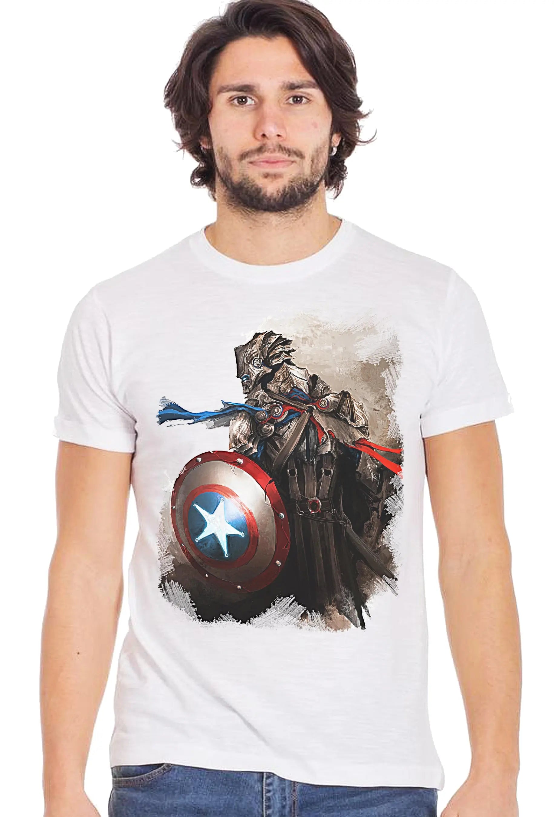 Avengers Captain America Thedurrian Cartoon 2082-2 Urban Slub Men Uomo 100% Cotone Fiammato BS STREET STYLE