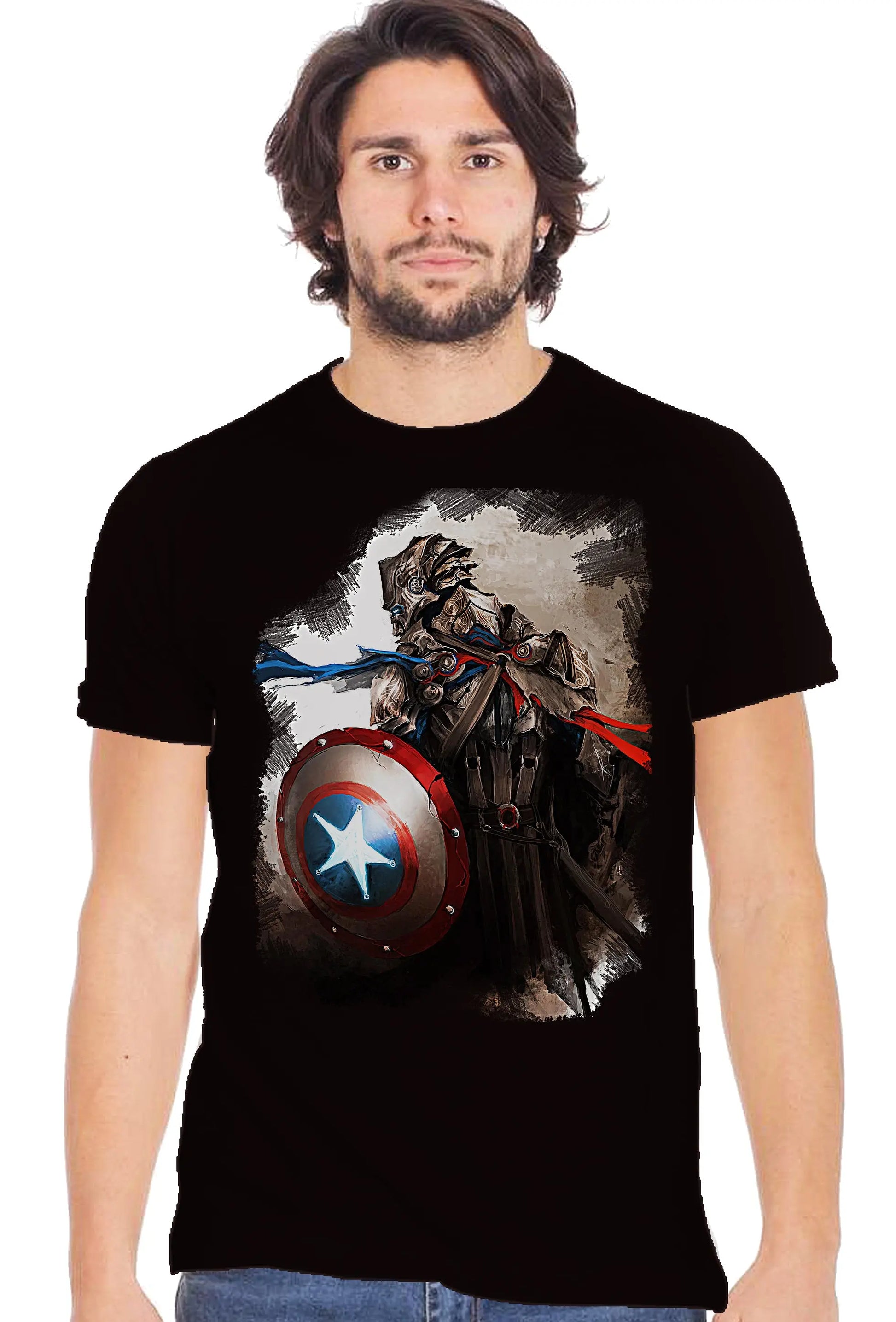 Avengers Captain America Thedurrian Cartoon 2082-2 Urban Slub Men Uomo 100% Cotone Fiammato BS STREET STYLE