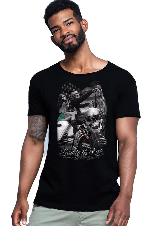 Bad to The Bone Tattoo Skull 9050-29 T-shirt Urban Slub Men Uomo 100% Cotone Fiammato JK STREET STYLE