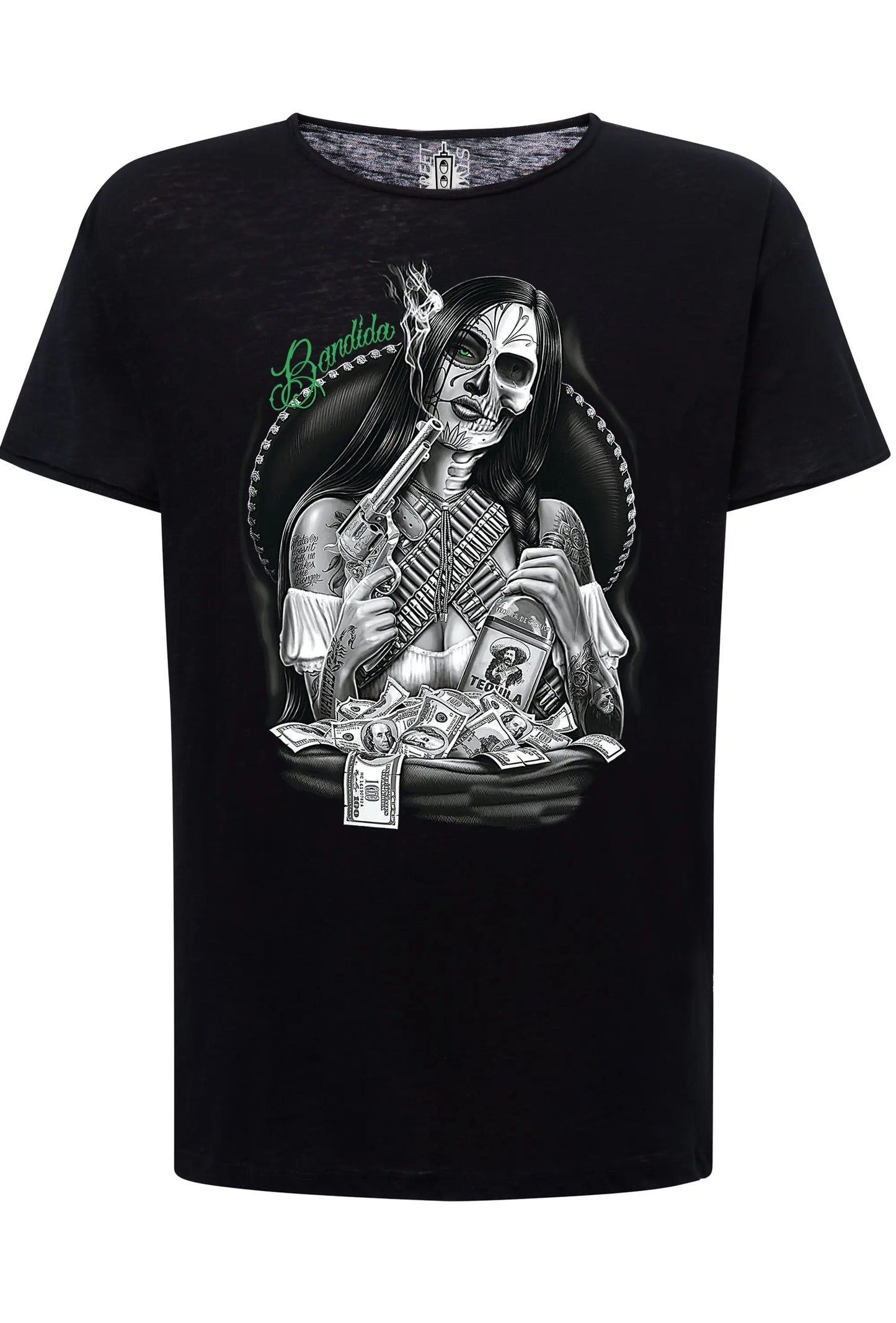 Bandida Gonzales Tattoo Skull 9050-3 T-shirt Urban Slub Men Uomo 100% Cotone Fiammato JK STREET STYLE