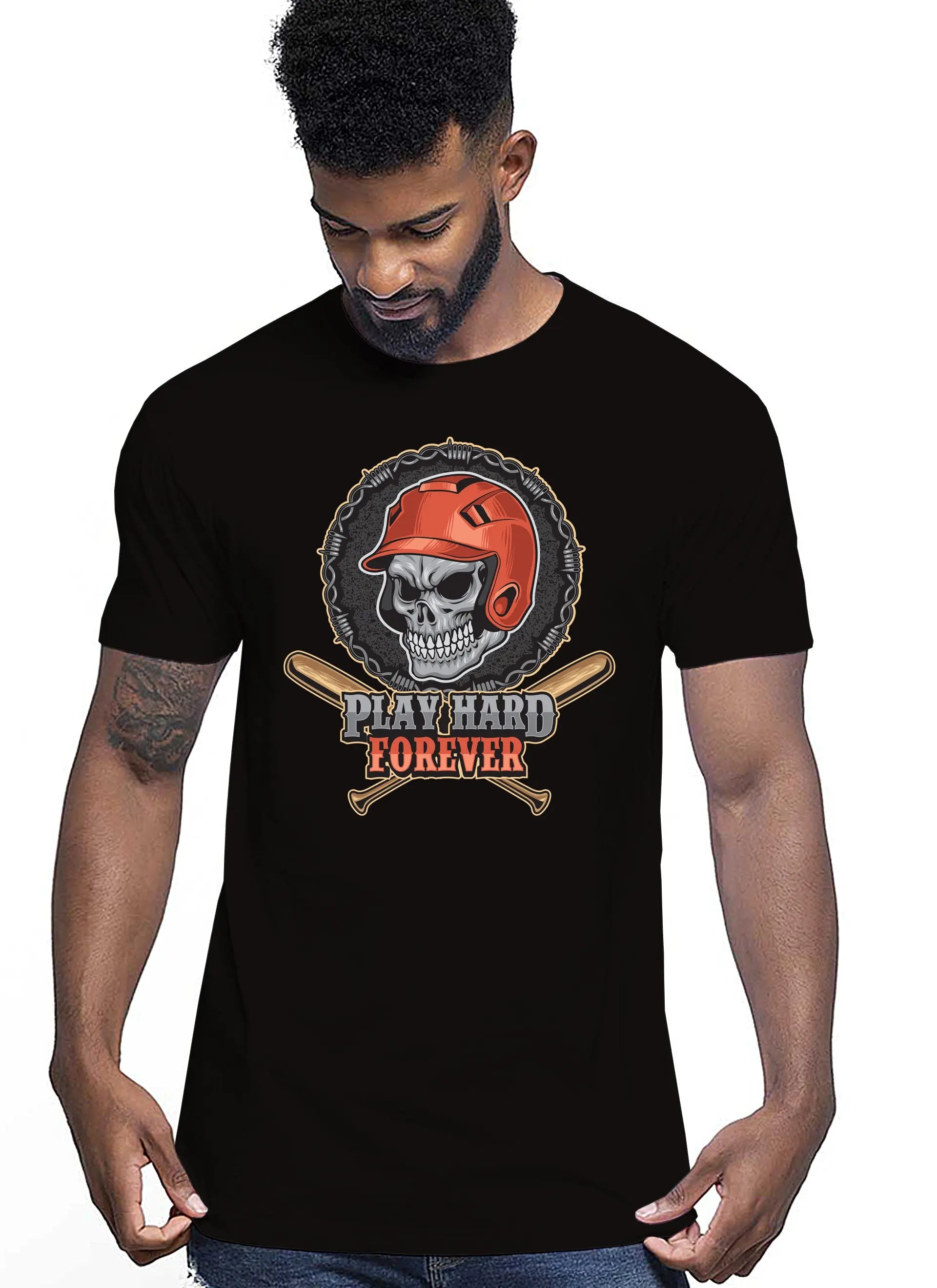 Baseball Skull Motor Tattoo 9052 T-shirt Urban Men Uomo 100% Cotone Pettinato JK STREET STYLE