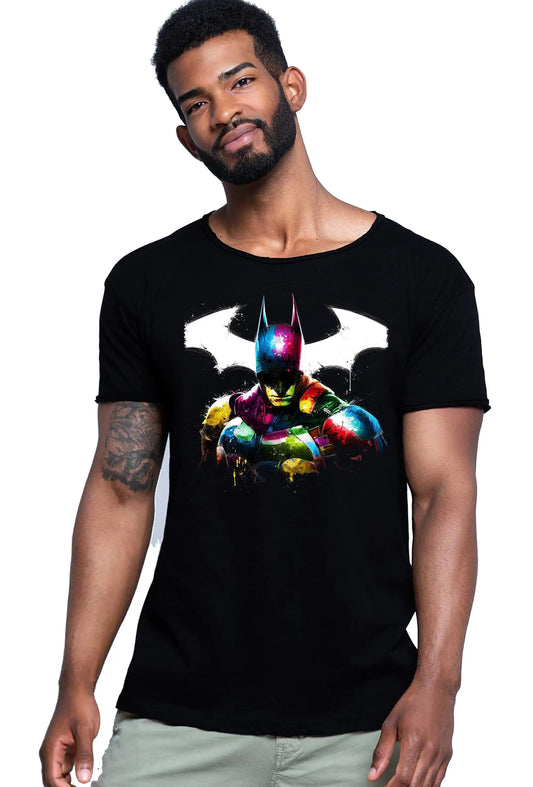 Batman Stilizzato Color Film Cinema Super Eroi 18-20-10 T-shirt Urban Slub Men Uomo 100% Cotone Fiammato JK STREET STYLE