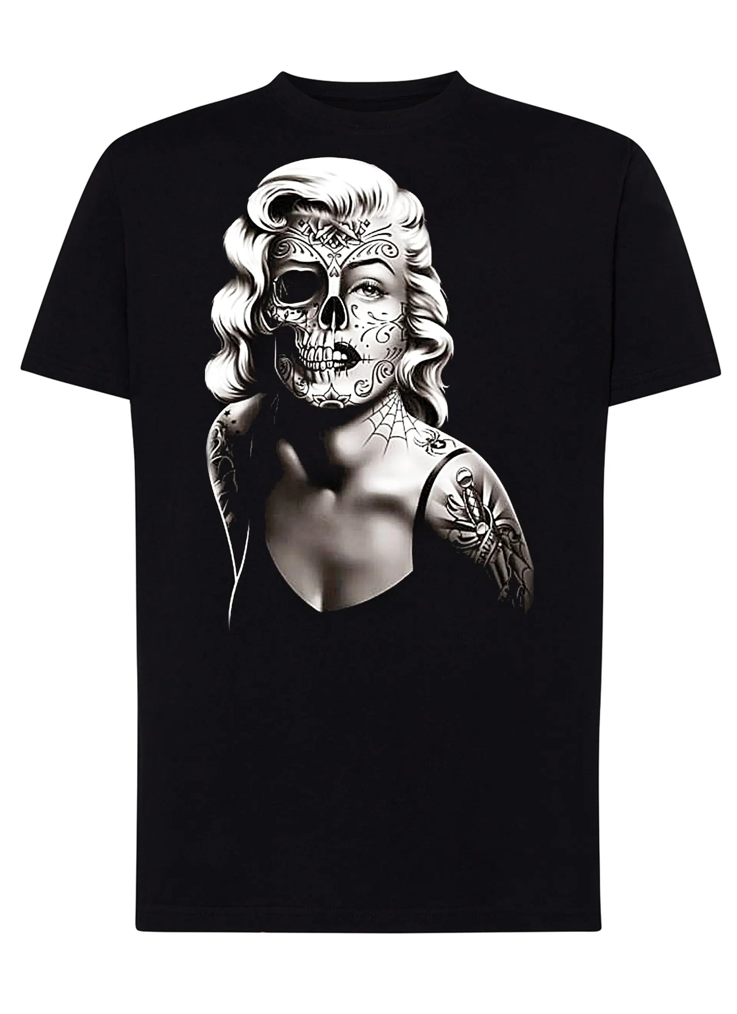 Biface Marilyn Monroe Skull Zombi Tattoo 9018-4 T-shirt Urban Men Uomo 100% Cotone Pettinato JK STREET STYLE