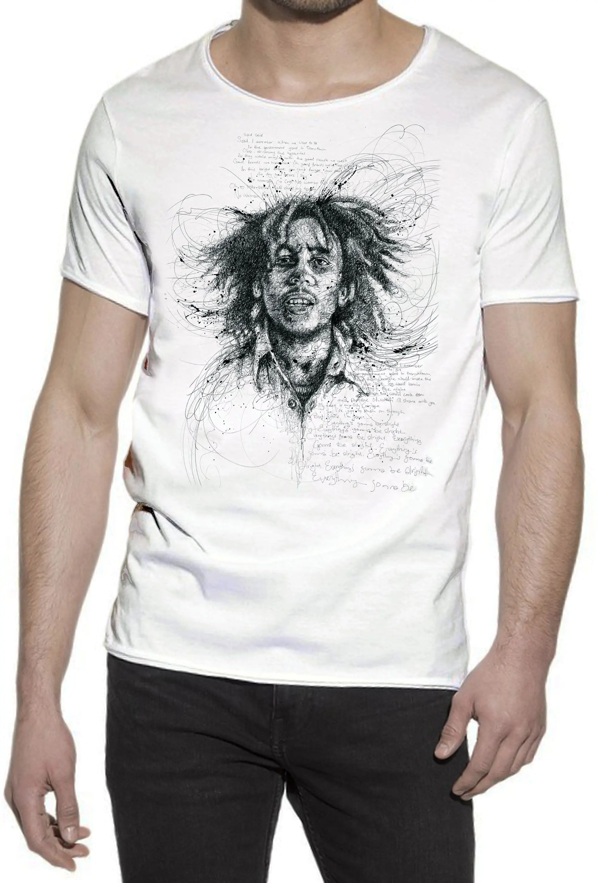 Bob Marley The Legend Stilizzato Soggetto Cantante 18-53 T-shirt Urban Slub Men Uomo 100% Cotone Fiammato JK STREET STYLE