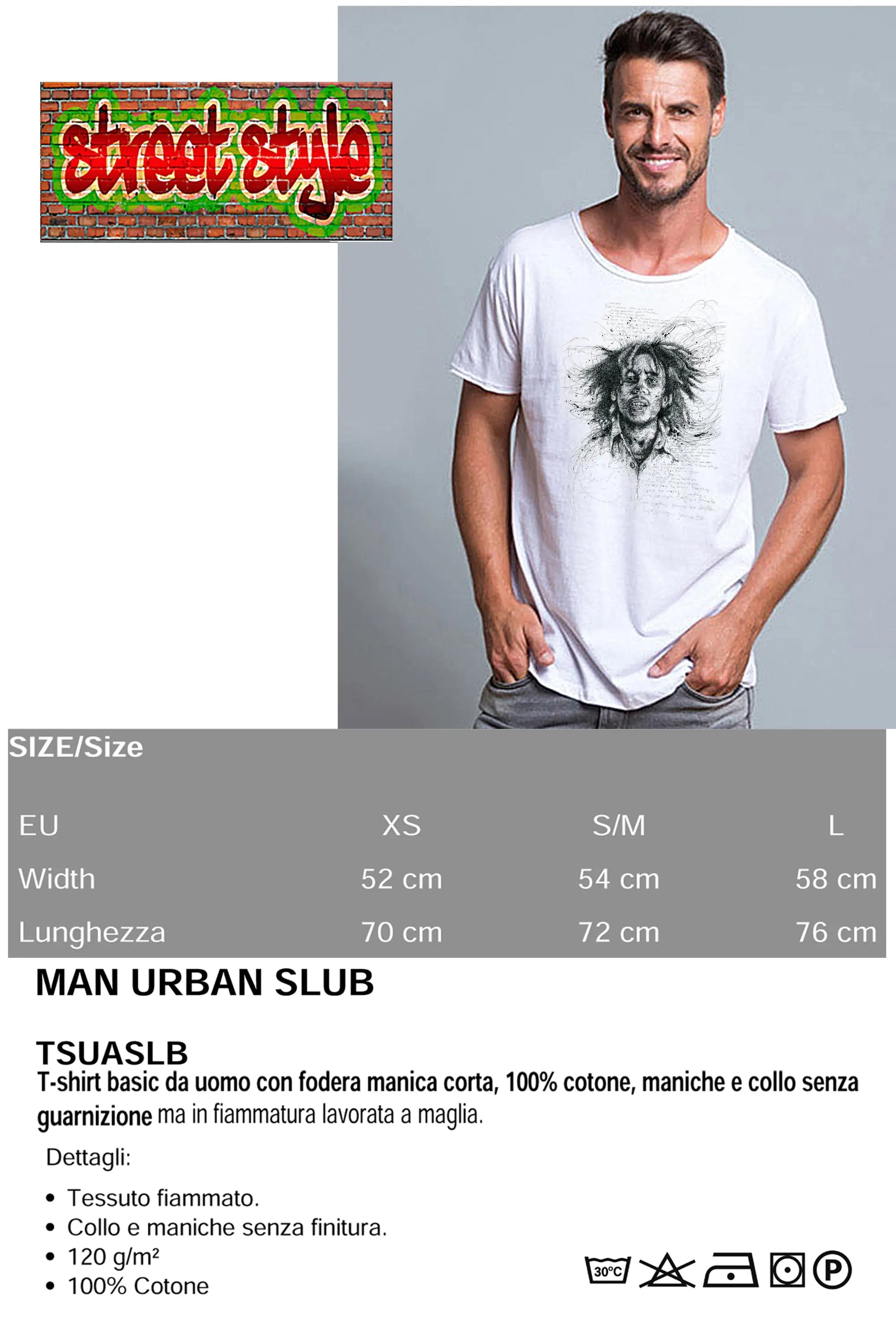 Bob Marley The Legend Stilizzato Soggetto Cantante 18-53 T-shirt Urban Slub Men Uomo 100% Cotone Fiammato JK STREET STYLE