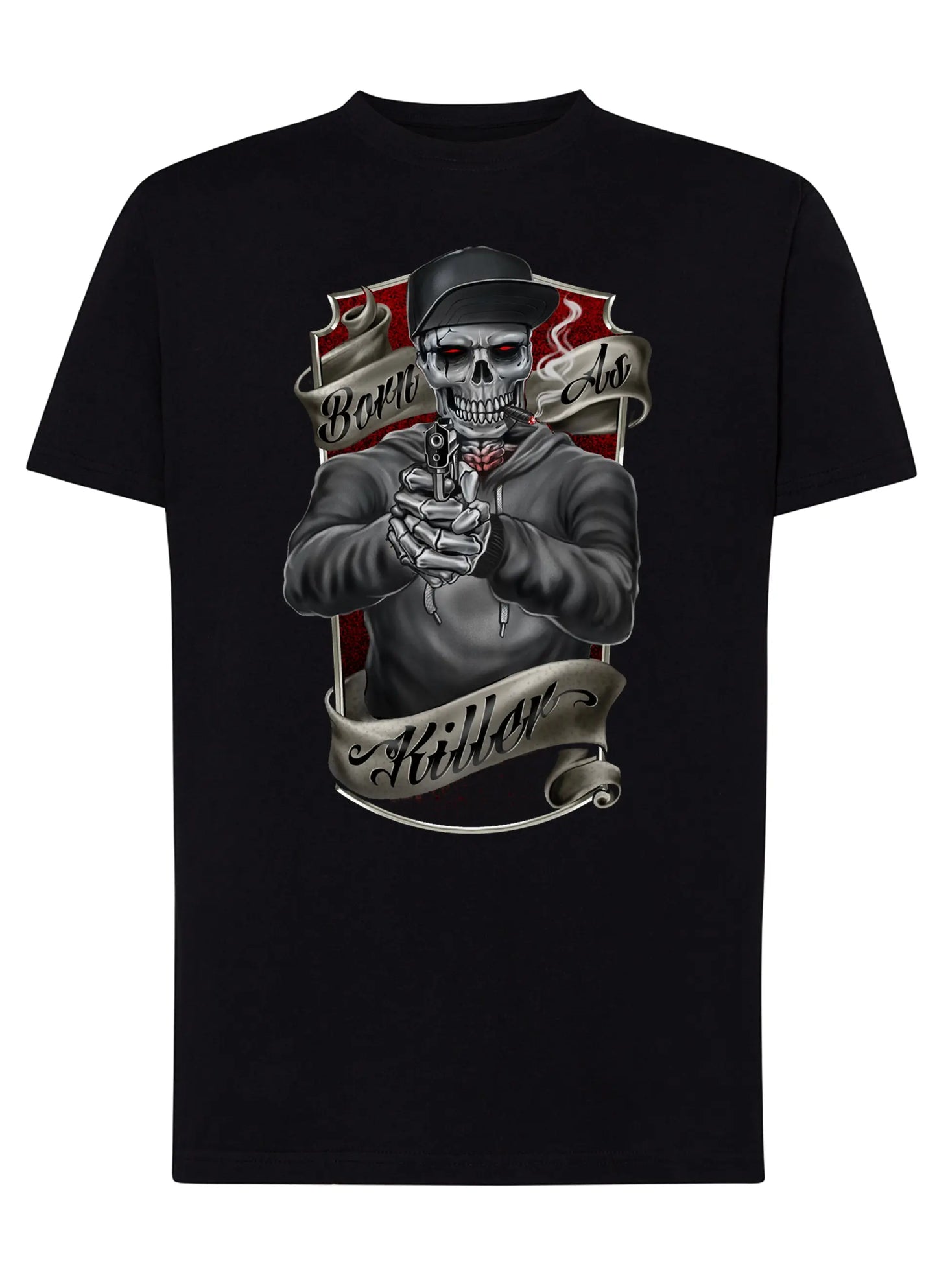 Born As Killer Motor Tattoo 9040 T-shirt Urban Men Uomo 100% Cotone Pettinato JK STREET STYLE