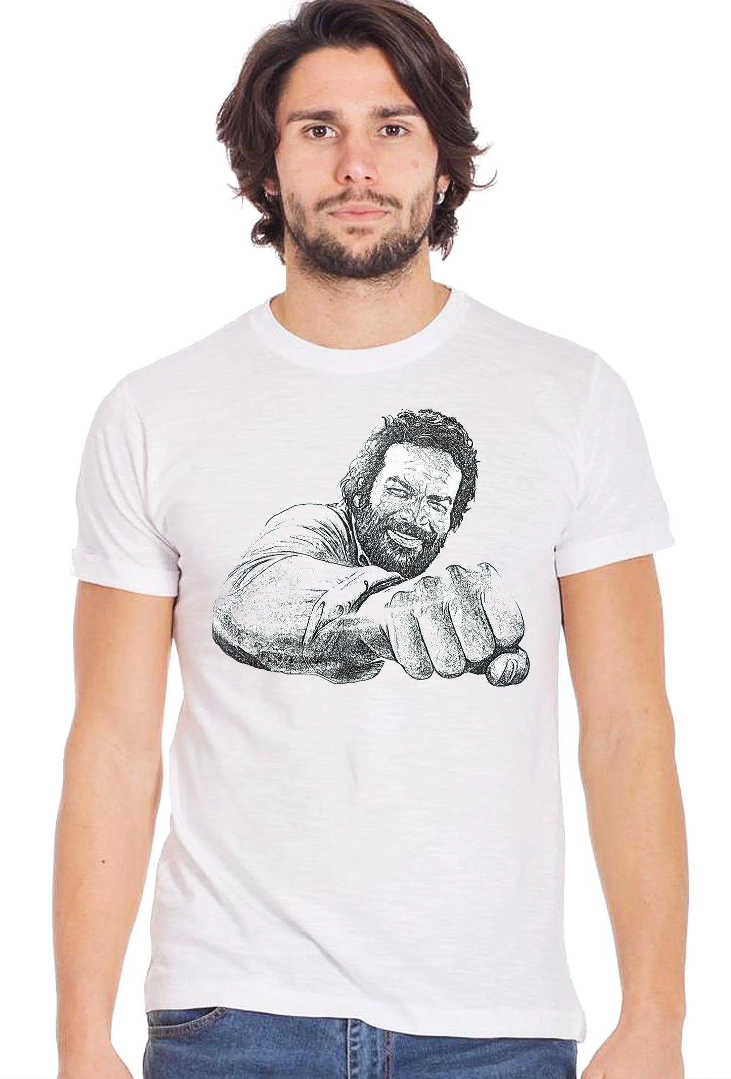 Bud Spencer Pugno Stilizzato Soggetto 18-70-3 T-shirt Urban Slub Men Uomo 100% Cotone Fiammato BS STREET STYLE