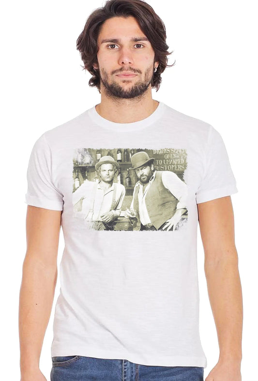 Bud Spencer e terenci hill al bar vintage Cinema 18-70 Urban Slub Men Uomo 100% Cotone Fiammato STREET STYLE