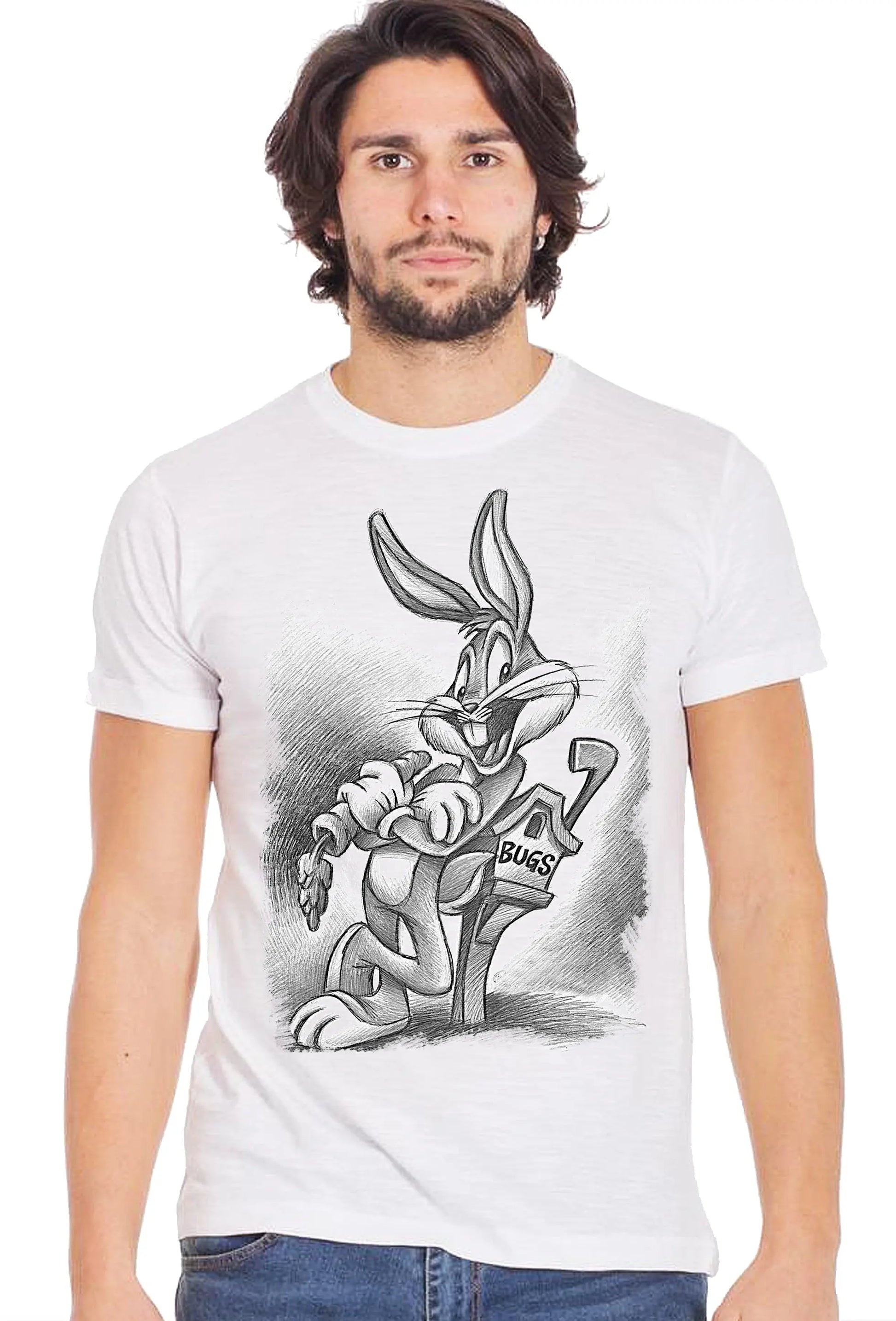 Bugs Mangia Carota Fumetti Cartoons 2075-3-6 T-Shirt Urban Men Uomo 100% Cotone Fiammato BS STREET STYLE