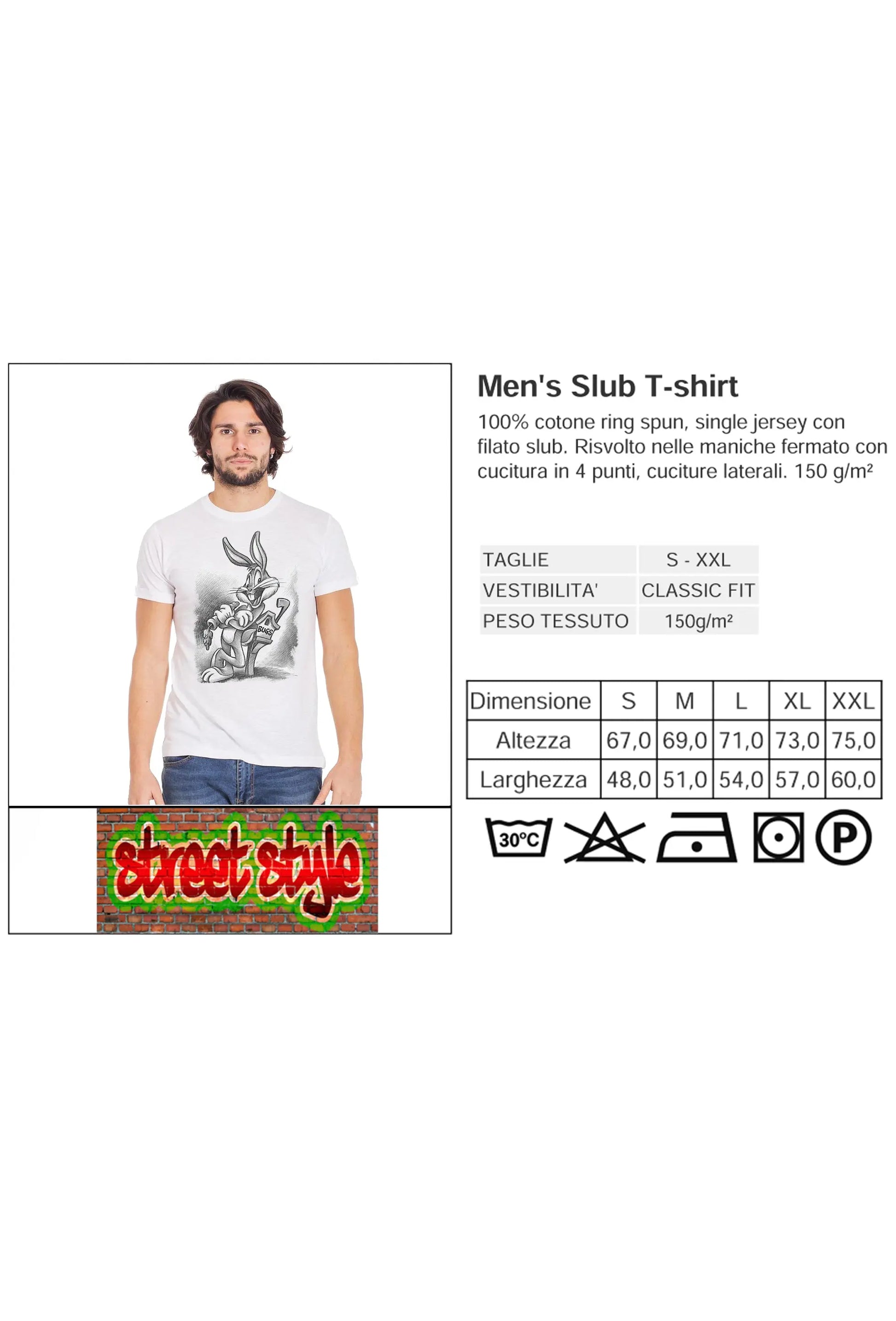 Bugs Mangia Carota Fumetti Cartoons 2075-3-6 T-Shirt Urban Men Uomo 100% Cotone Fiammato BS STREET STYLE