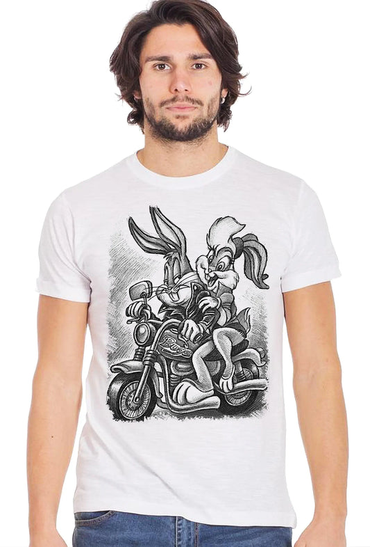 Bugs Motore e auto Fumetti Cartoons 2075-3-4 T-Shirt Urban Men Uomo 100% Cotone Fiammato BS STREET STYLE