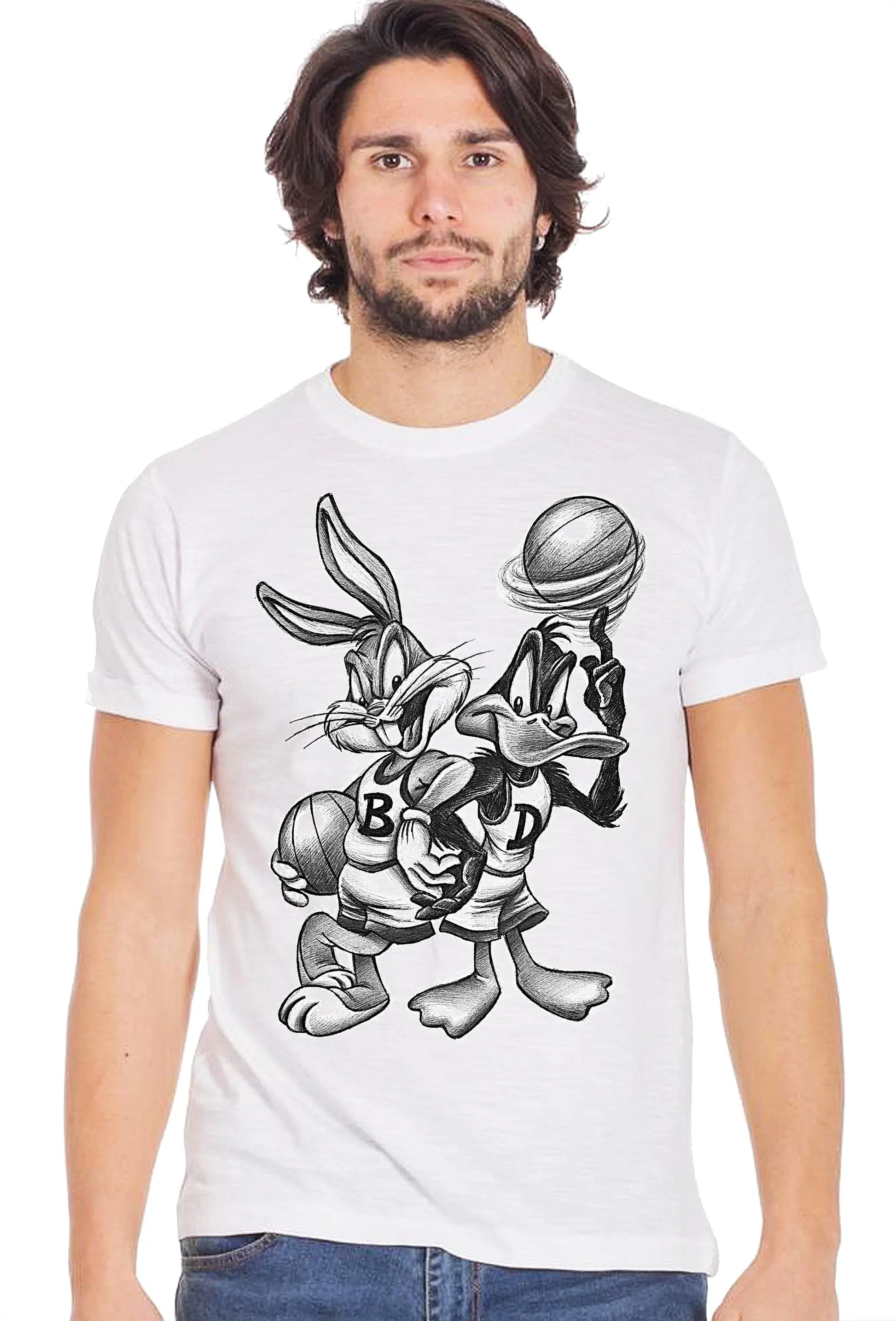 Bugs e Daffy Sport Fumetti Cartoons 2075-3-5 T-Shirt Urban Men Uomo 100% Cotone Fiammato BS STREET STYLE