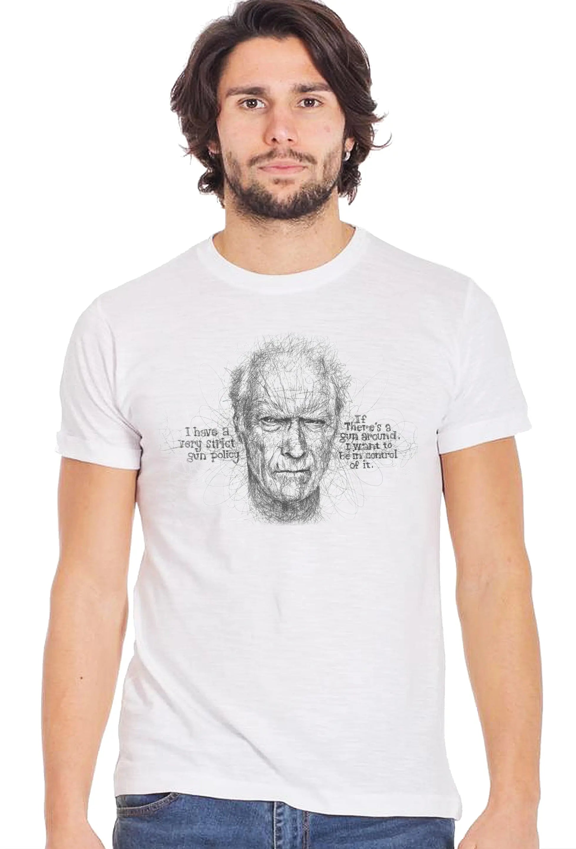 Clint Eastwood Stilizzato Soggetto 18-26 T-shirt Urban Slub Men Uomo 100% Cotone Fiammato BS STREET STYLE