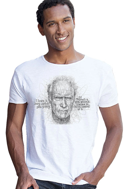 Clint Eastwood Stilizzato Soggetto attore Cinema 18-26 T-shirt Urban Slub Men Uomo 100% Cotone Fiammato JK STREET STYLE