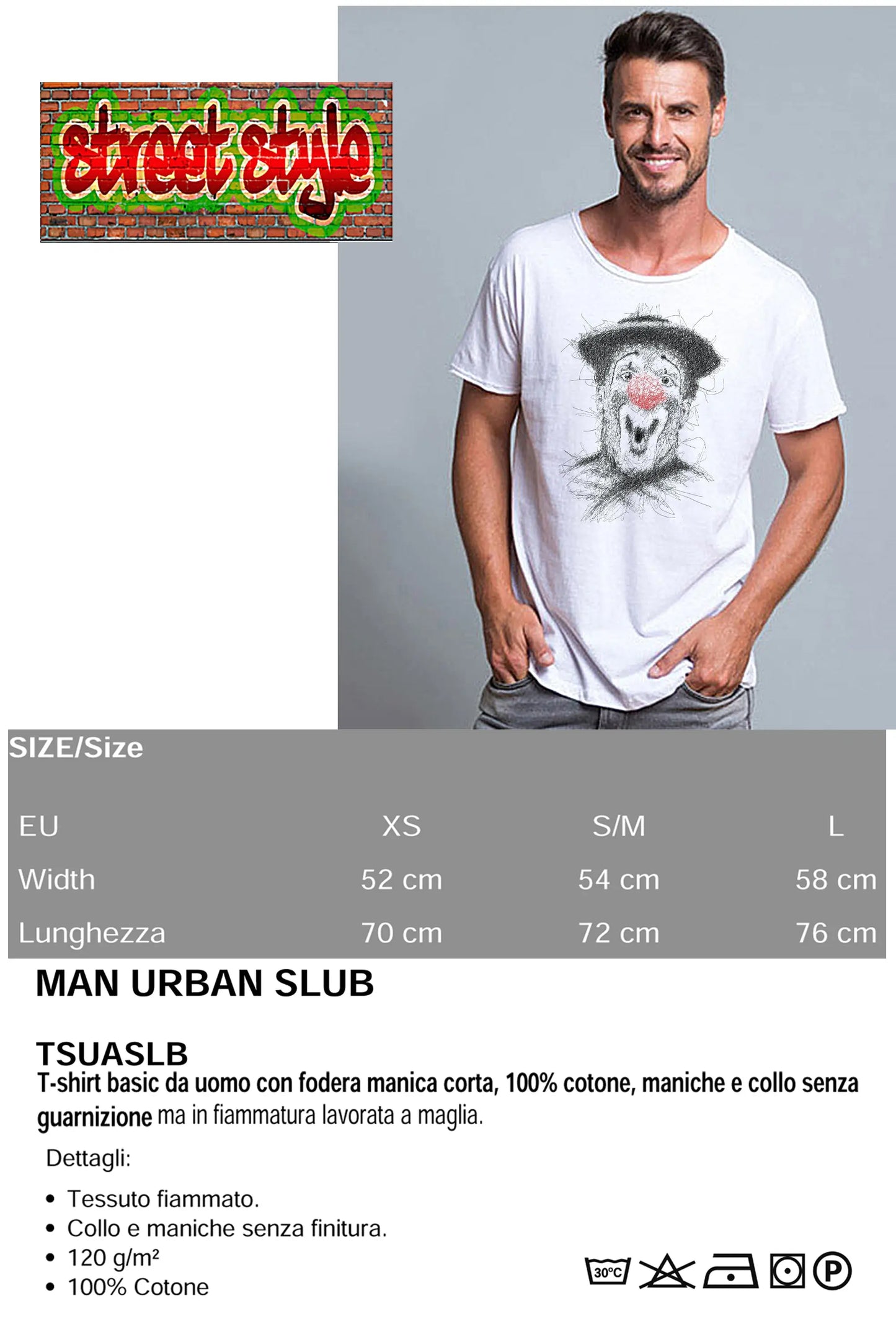 Clown Naso rosso Stilizzato Color  18-65 T-shirt Urban Slub Men Uomo 100% Cotone Fiammato JK STREET STYLE