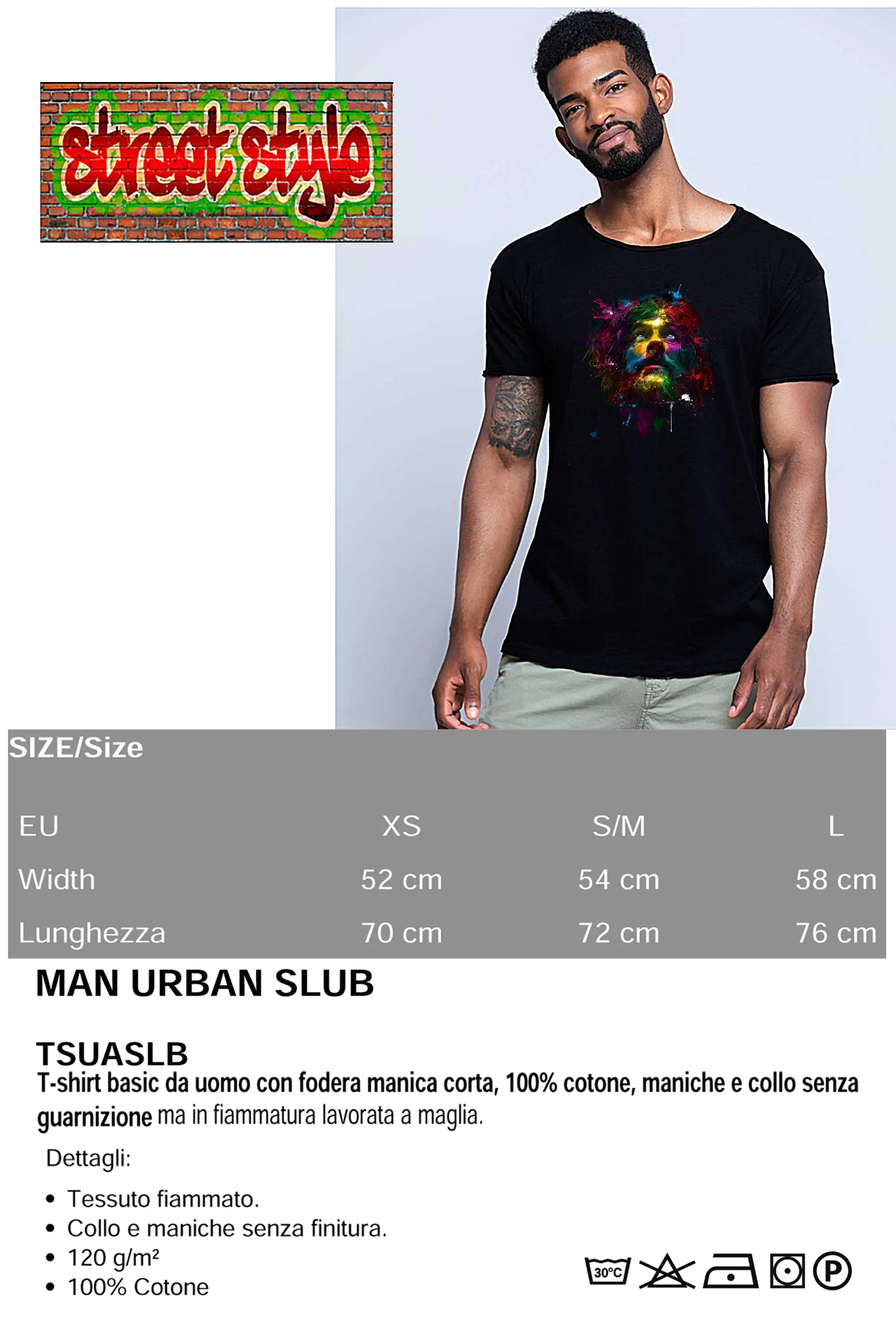 Cristo Color Stilizzato 18-20-4 T-shirt Urban Slub Men Uomo 100% Cotone Fiammato JK STREET STYLE