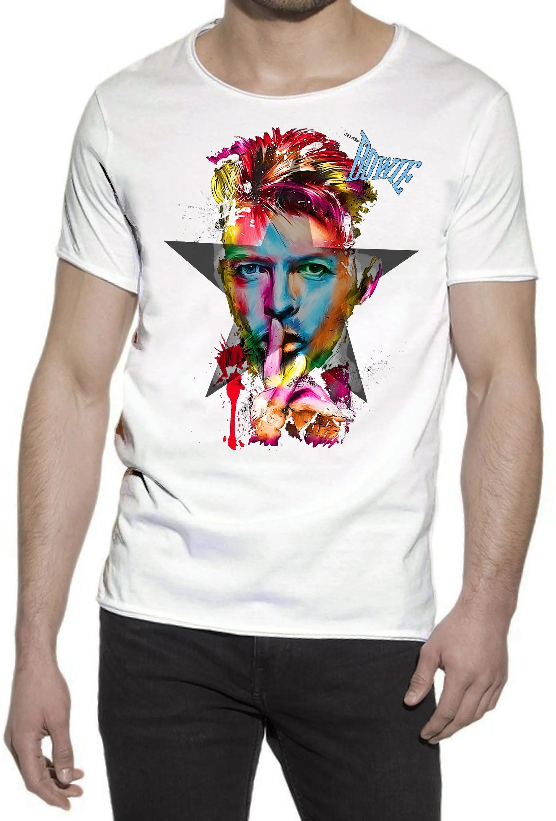 David Bowie Artistico The Legend Cantante Soggetto 7036 T-shirt Urban Slub Men Uomo 100% Cotone Fiammato JK STREET STYLE