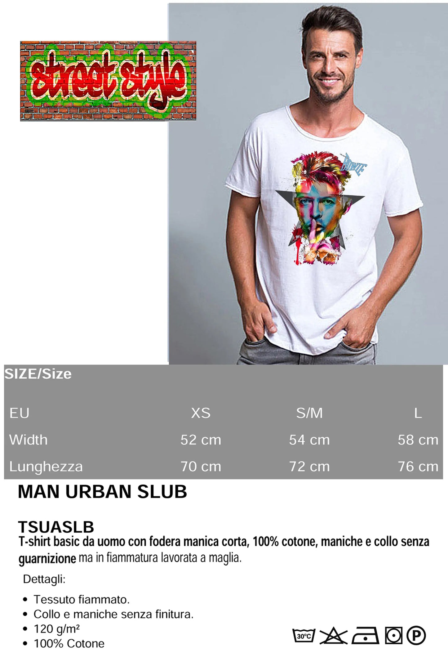 David Bowie Artistico The Legend Cantante Soggetto 7036 T-shirt Urban Slub Men Uomo 100% Cotone Fiammato JK STREET STYLE