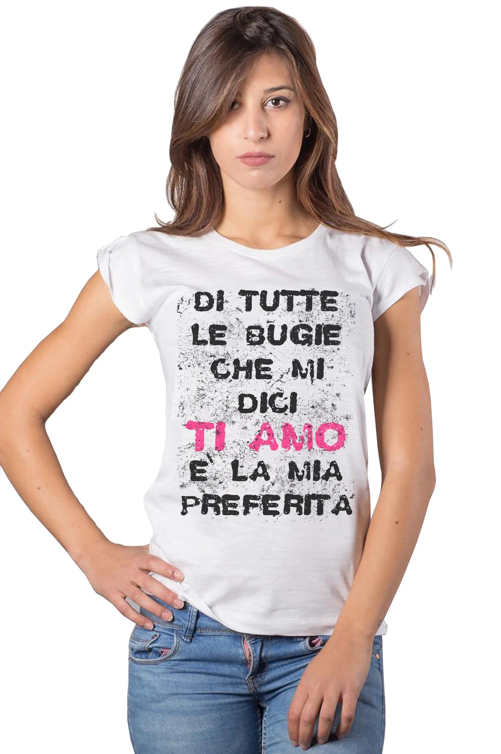 Di Tutte le Bugie che mi Dici ti Amo è la mia Preferita 3054 Moda Urban Slub Lady Donna 100% Cotone Fiammato BS STREET STYLE