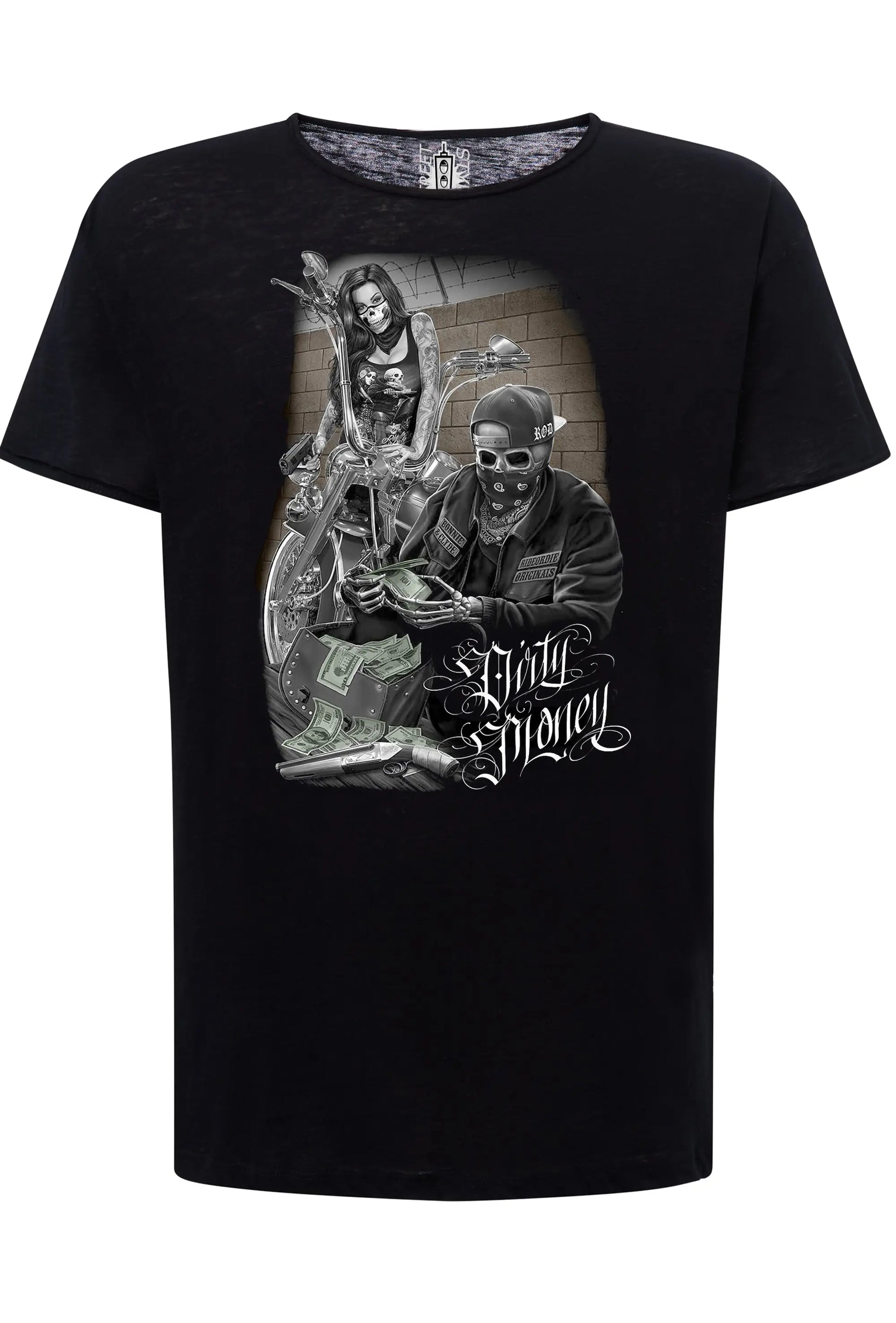 Dirty Money Tattoo Skull 9050-27 T-shirt Urban Slub Men Uomo 100% Cotone Fiammato JK STREET STYLE