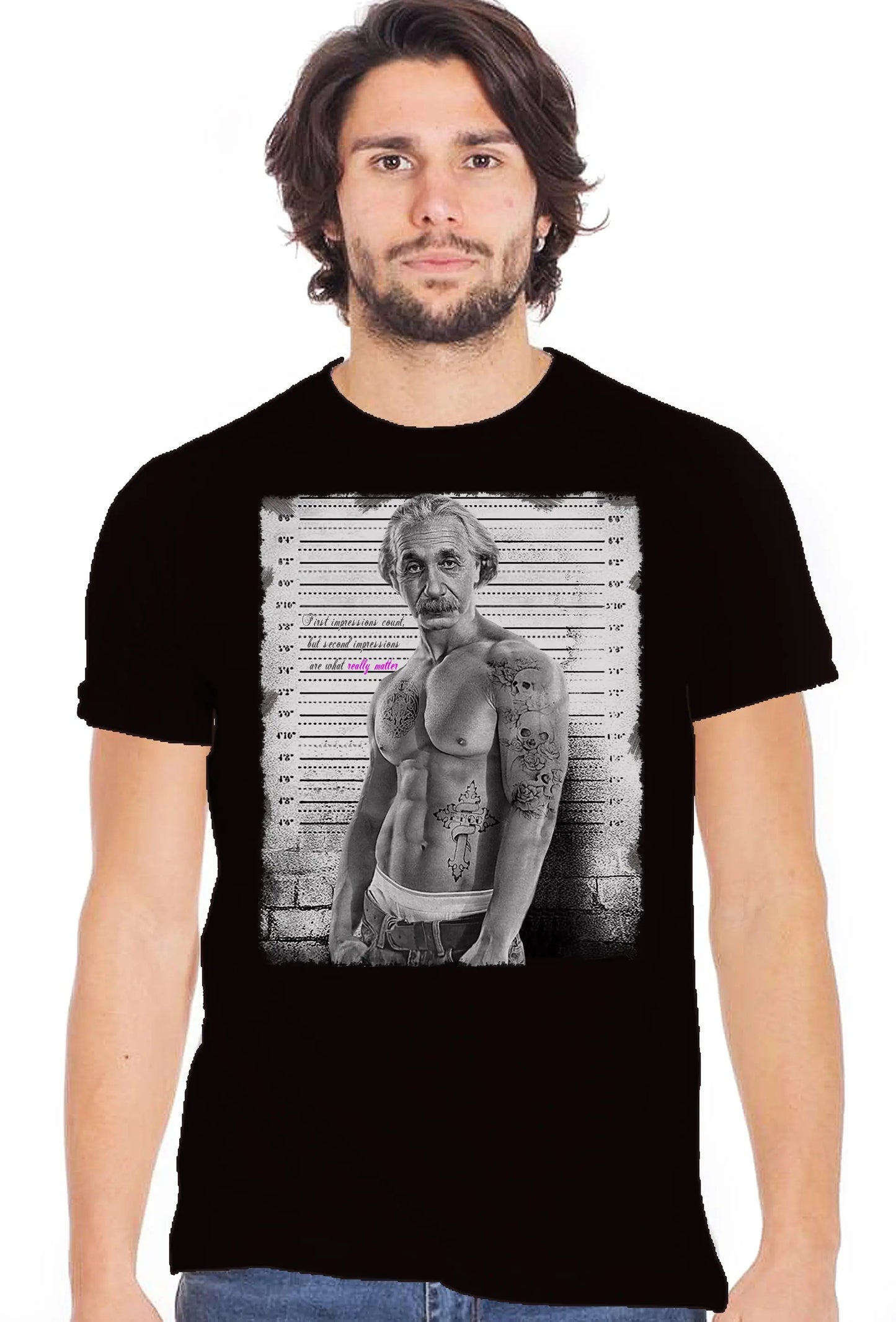 Einsteintatuato Muscle Muscoloso Carcerato 2075-7 T-Shirt Urban Men Uomo 100% Cotone Fiammato BS STREET STYLE