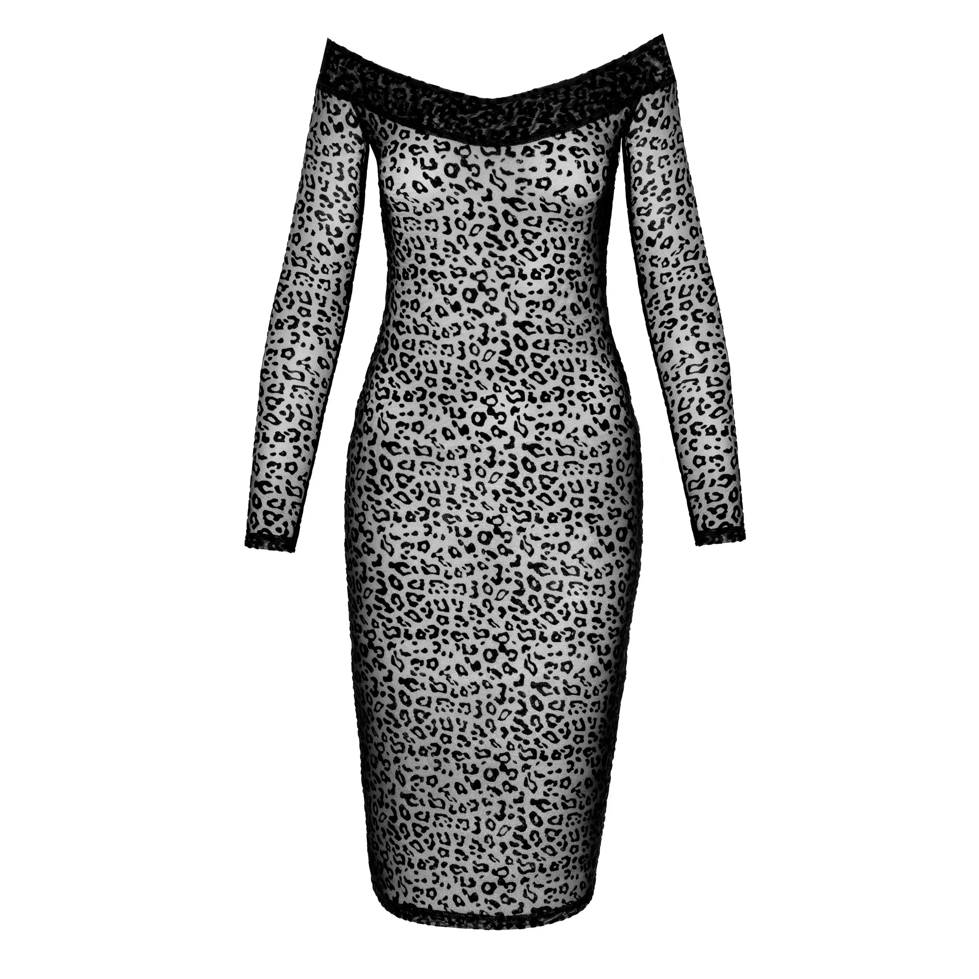 See Through Leopard Flock Midi-Dress Noir Handmade - STREET STYLE