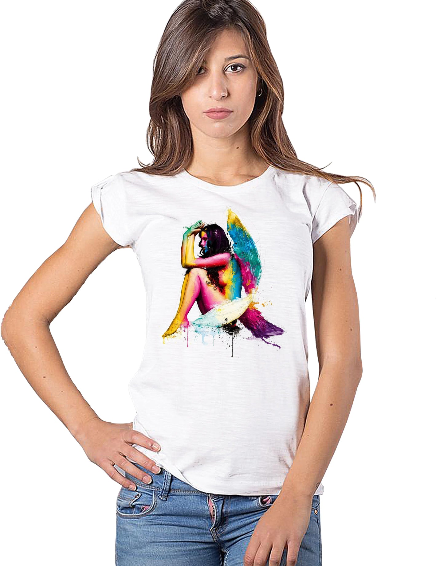 Fine Art. Girl Stilizzato Color 18-20-48 Moda Urban Slub Lady Donna 100% Cotone Fiammato BS STREET STYLE