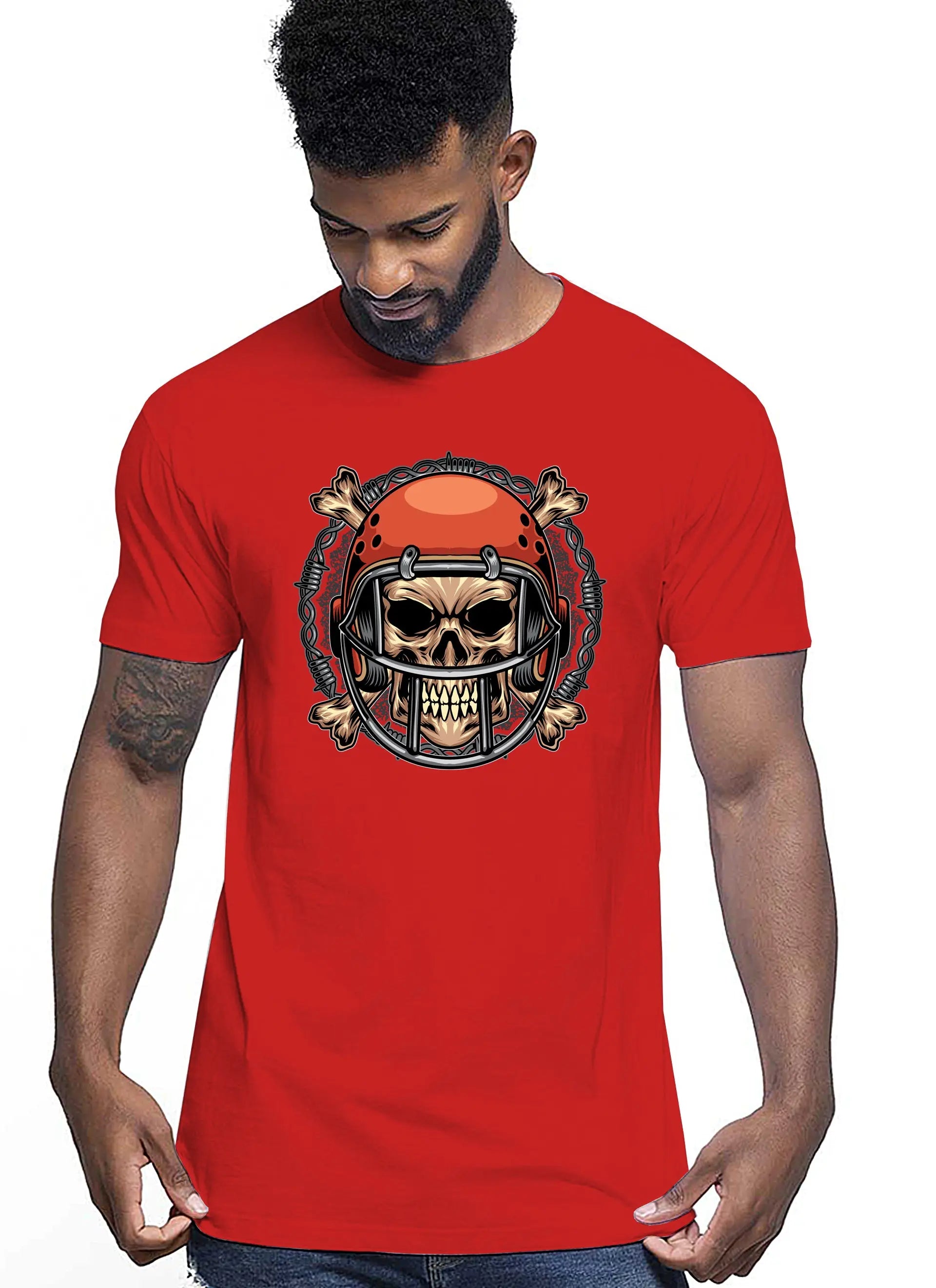 Football Skull Motor Tattoo 9041 T-shirt Urban Men Uomo 100% Cotone Pettinato JK STREET STYLE