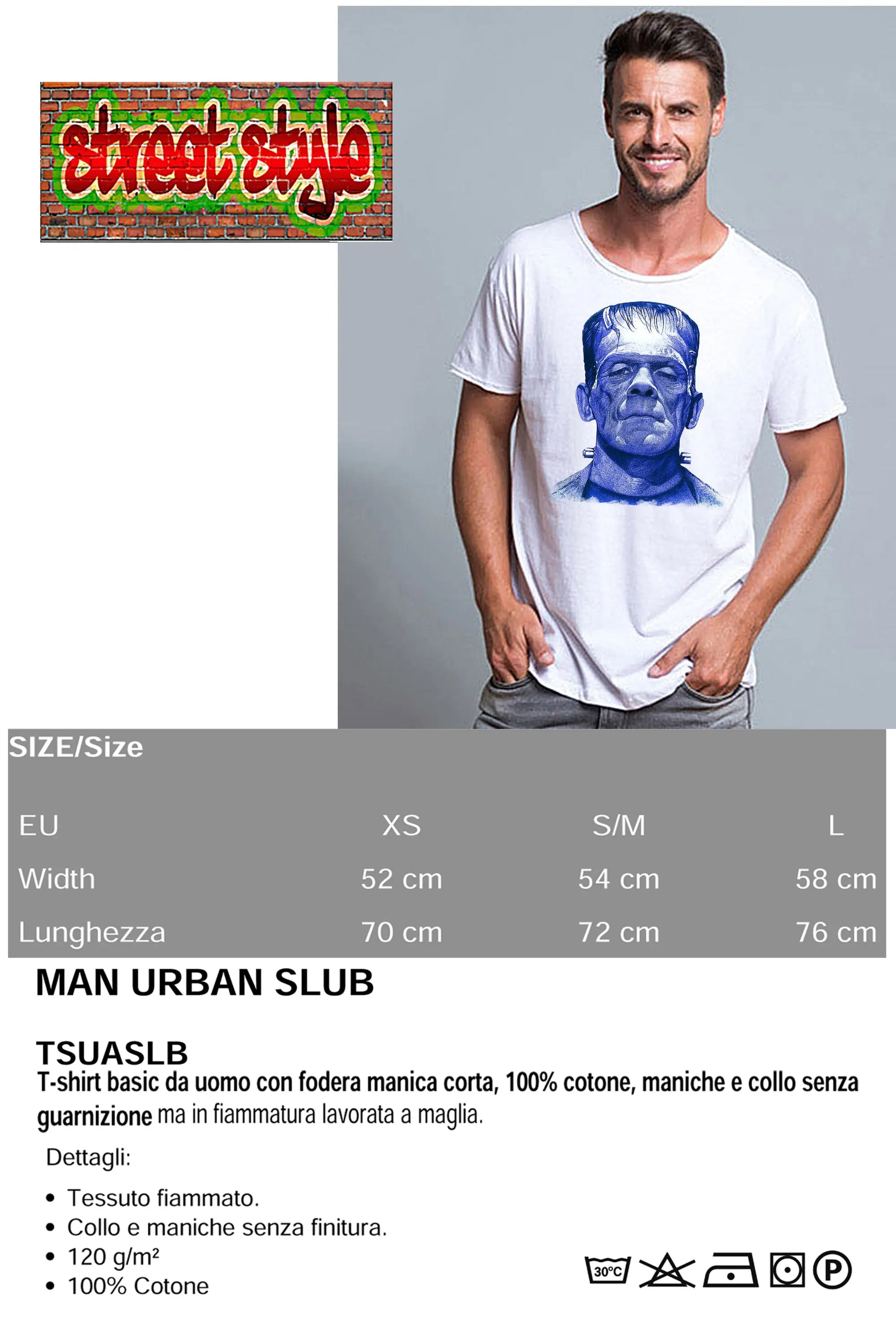 Frankenstein Blu The Legend Cinema Attore Comico Soggetto 18-97-2 T-shirt Urban Slub Men Uomo 100% Cotone Fiammato BS STREET STYLE