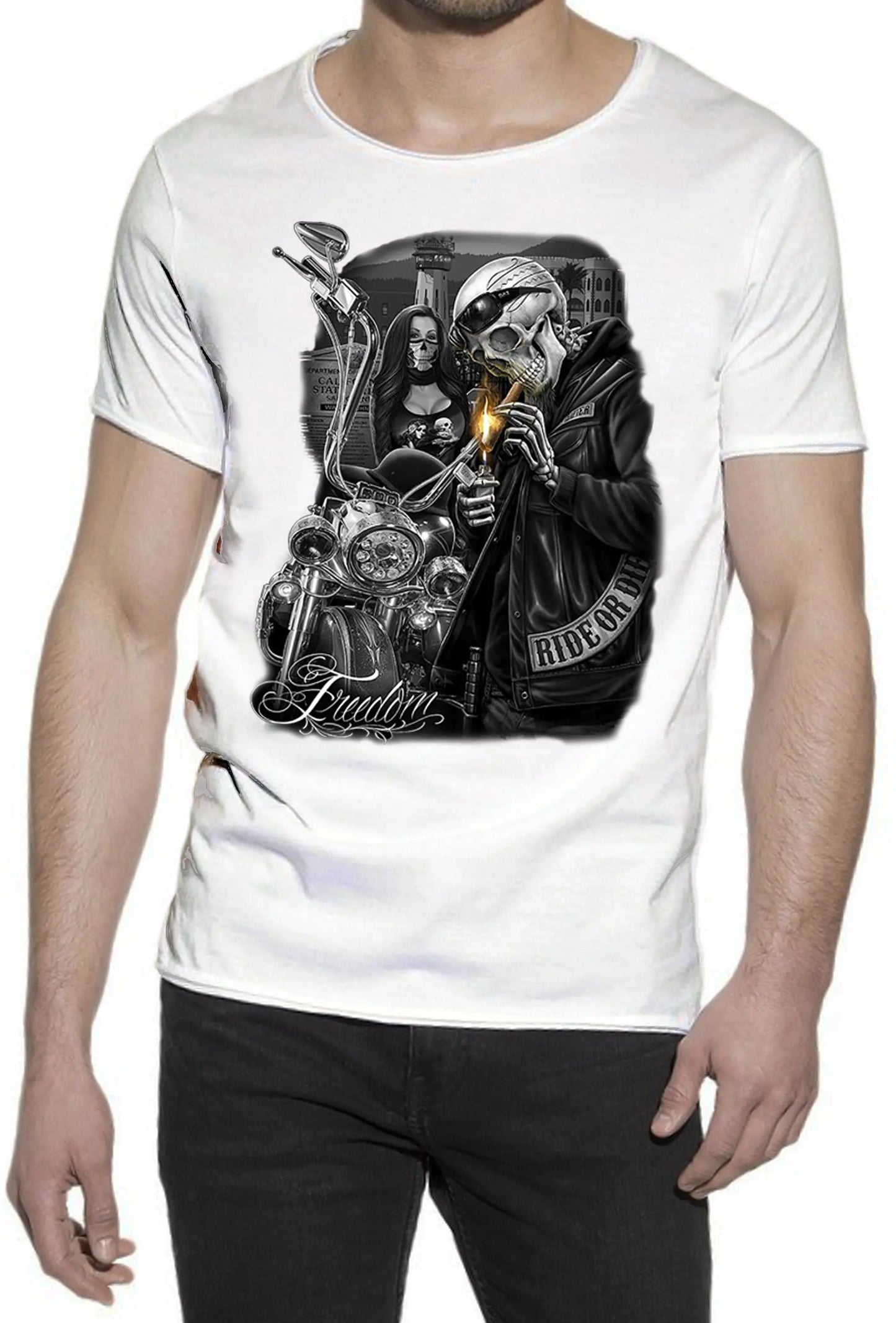 Freedom Tattoo Skull 9050-16 T-shirt Urban Slub Men Uomo 100% Cotone Fiammato JK STREET STYLE