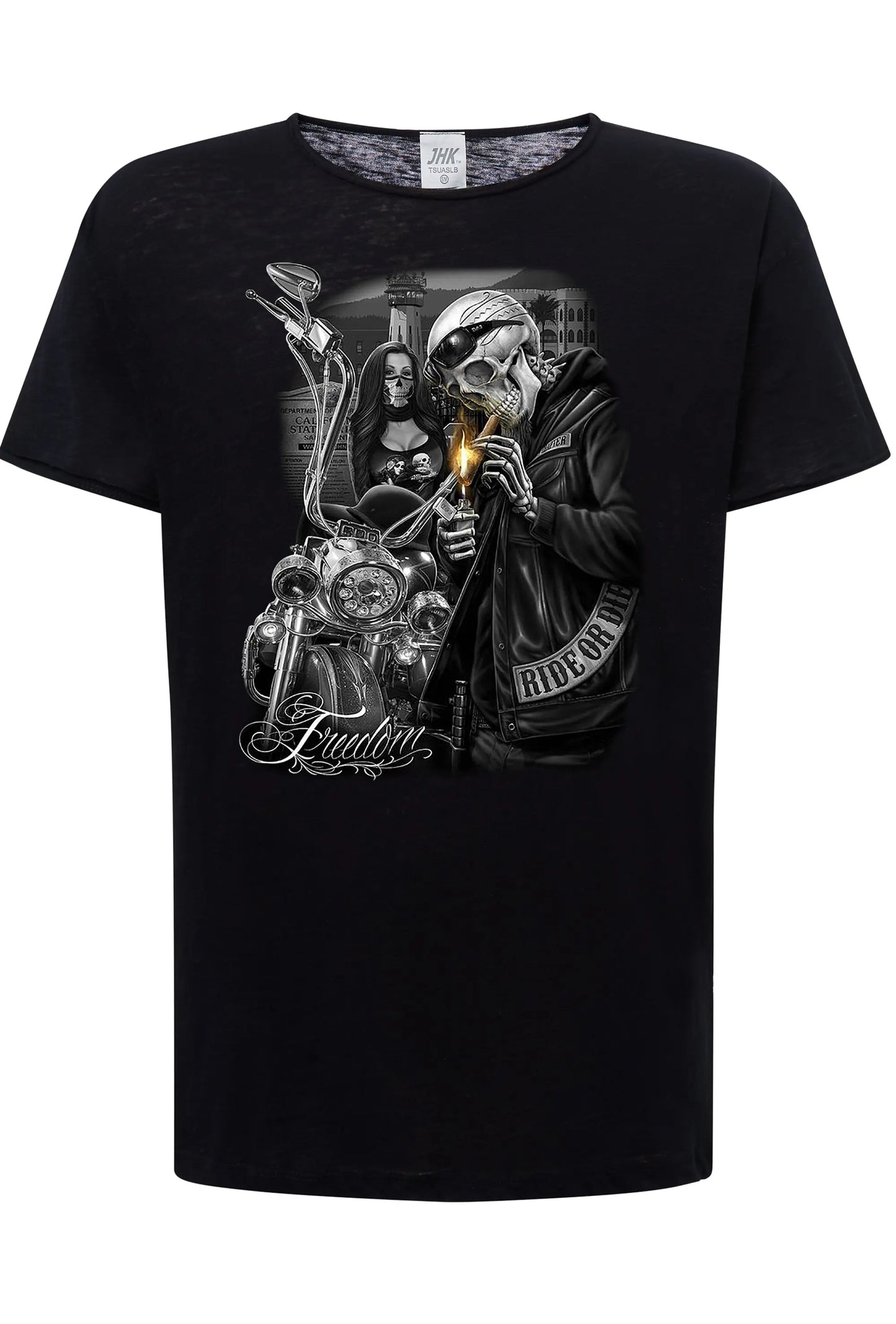 Freedom Tattoo Skull 9050-16 T-shirt Urban Slub Men Uomo 100% Cotone Fiammato JK STREET STYLE