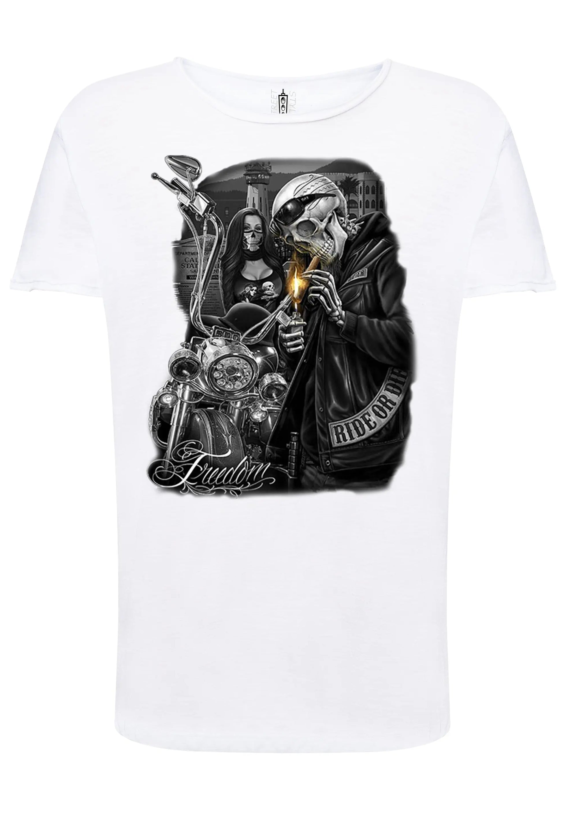 Freedom Tattoo Skull 9050-16 T-shirt Urban Slub Men Uomo 100% Cotone Fiammato JK STREET STYLE