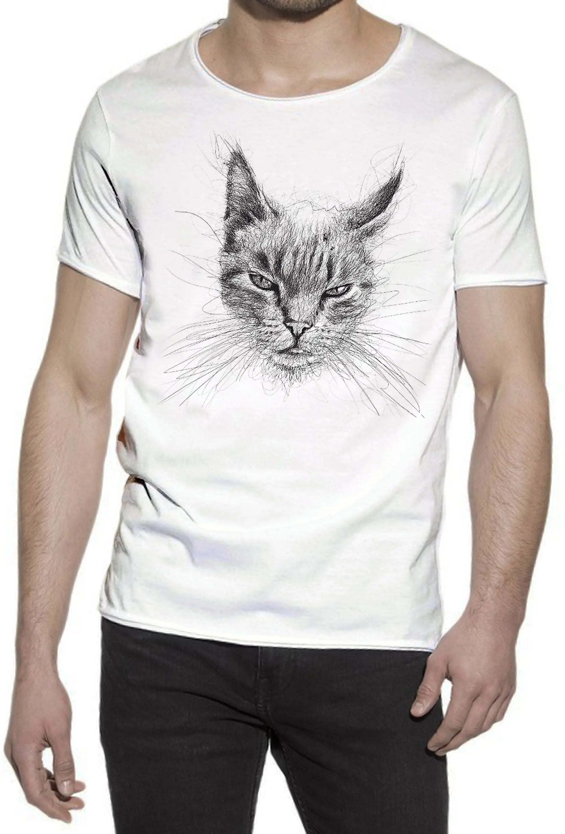 Gatto Stilizzato Color Cantante Soggetto 18-74 T-shirt Urban Slub Men Uomo 100% Cotone Fiammato BS STREET STYLE