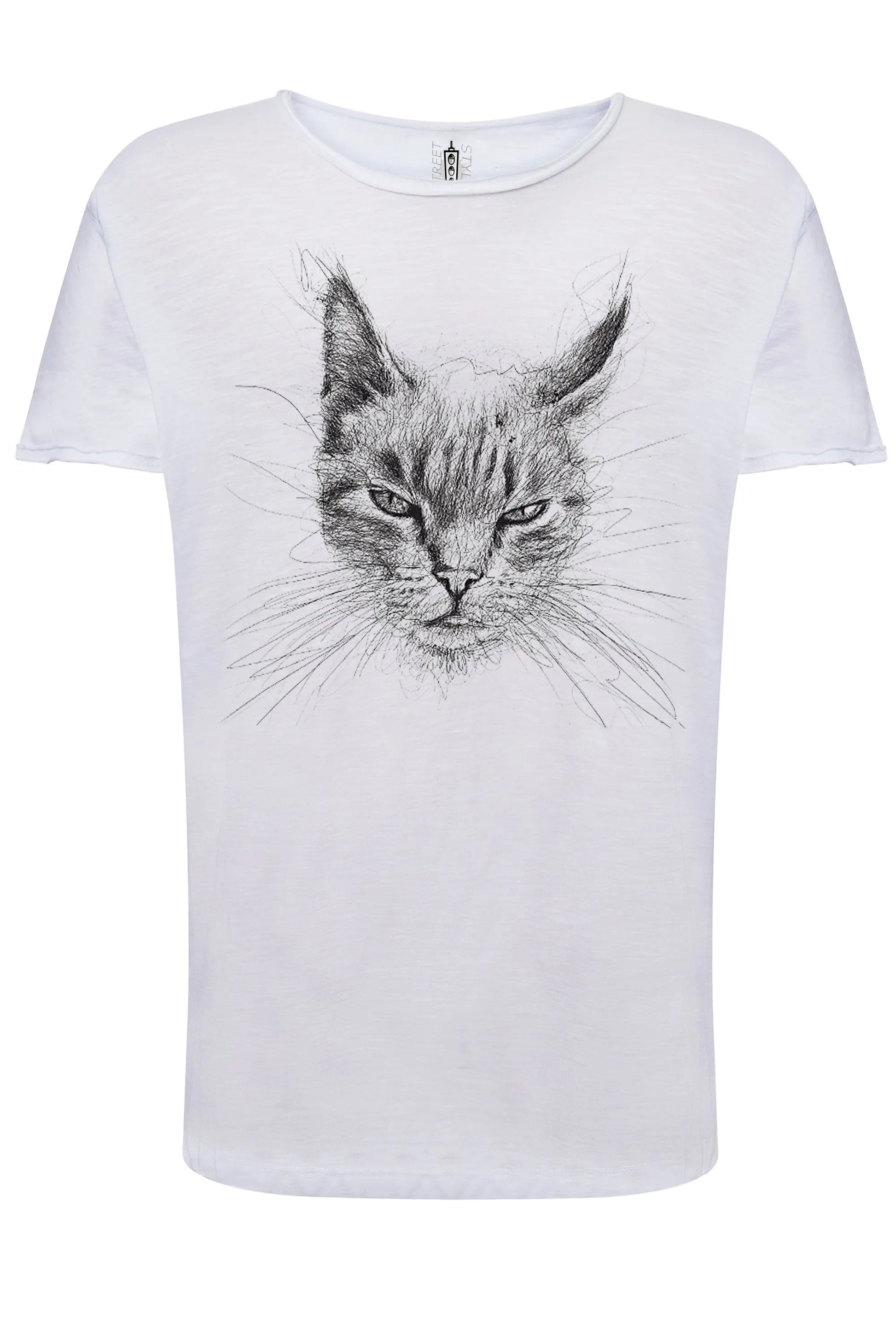 Gatto Stilizzato Color Cantante Soggetto 18-74 T-shirt Urban Slub Men Uomo 100% Cotone Fiammato BS STREET STYLE