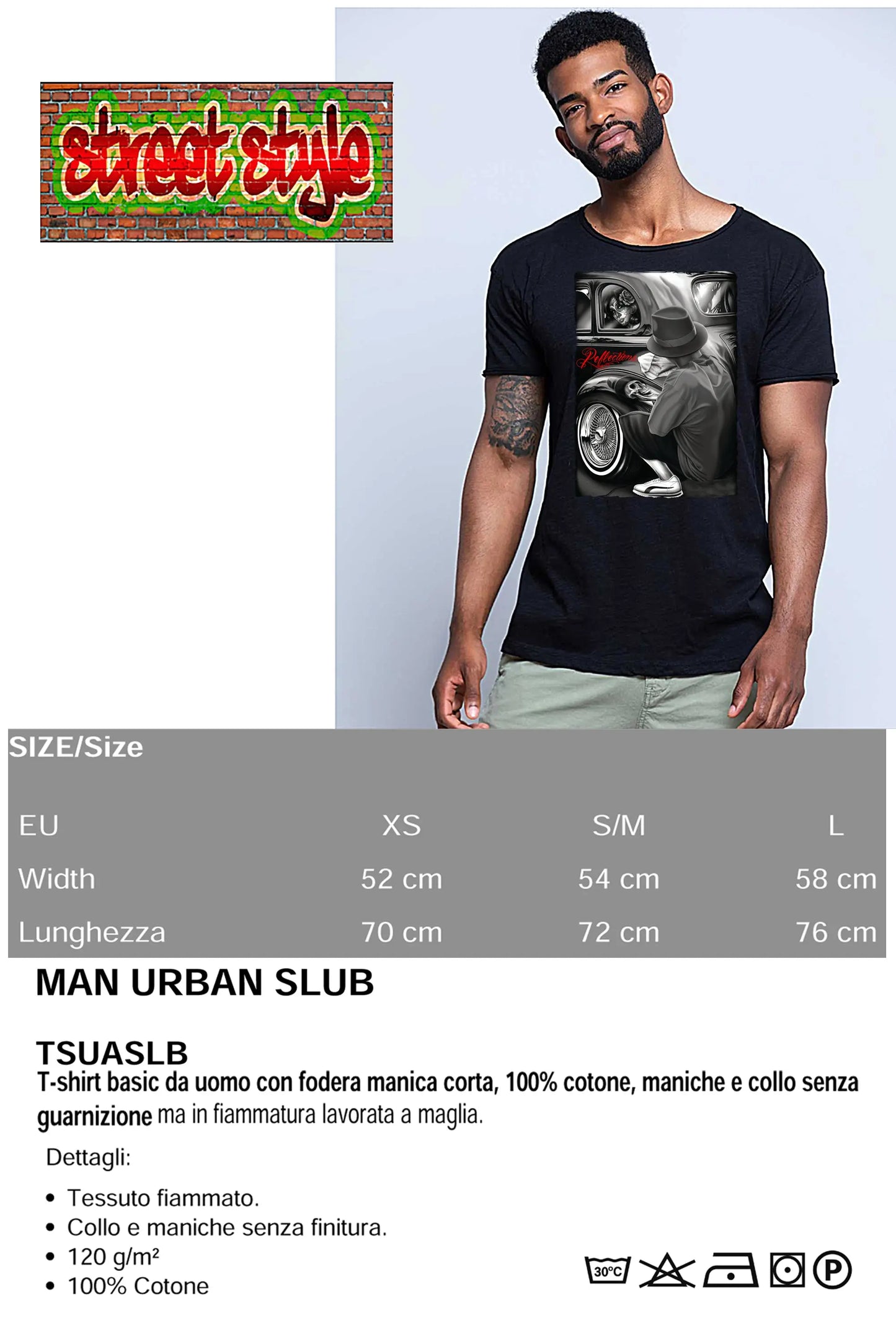 Gonzales  Peblections Tattoo Skull 9050-8 T-shirt Urban Slub Men Uomo 100% Cotone Fiammato JK STREET STYLE