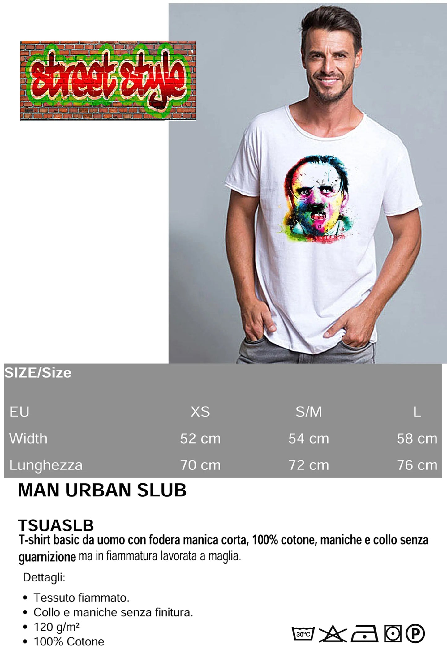 Hannibal Lecter Color Artistico Stilizzato 18-20-72-2 T-shirt Urban Slub Men Uomo 100% Cotone Fiammato JK STREET STYLE