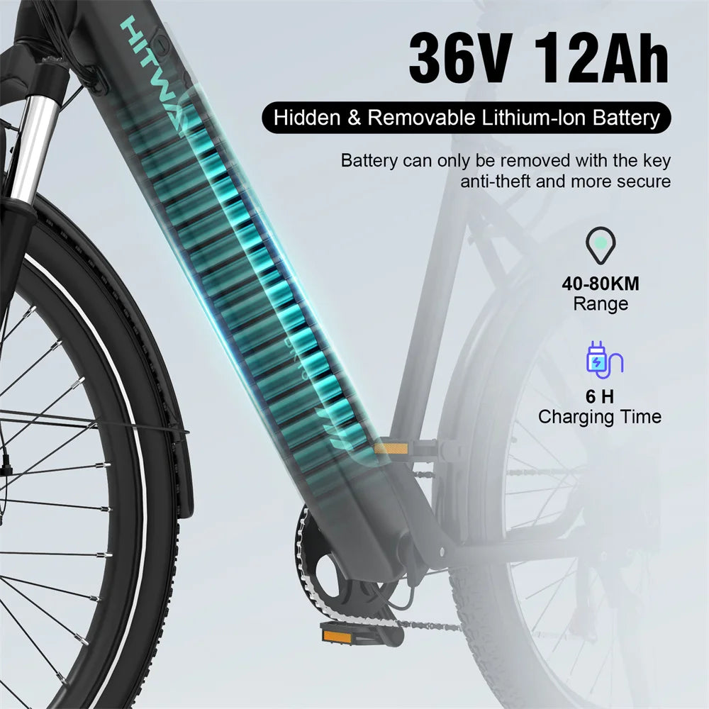 350w HITWAY BK18 27.5'' Aluminum Alloy Frame and 7 Speed Gears Electric Road Bike with for City Riding, CE Certified-1