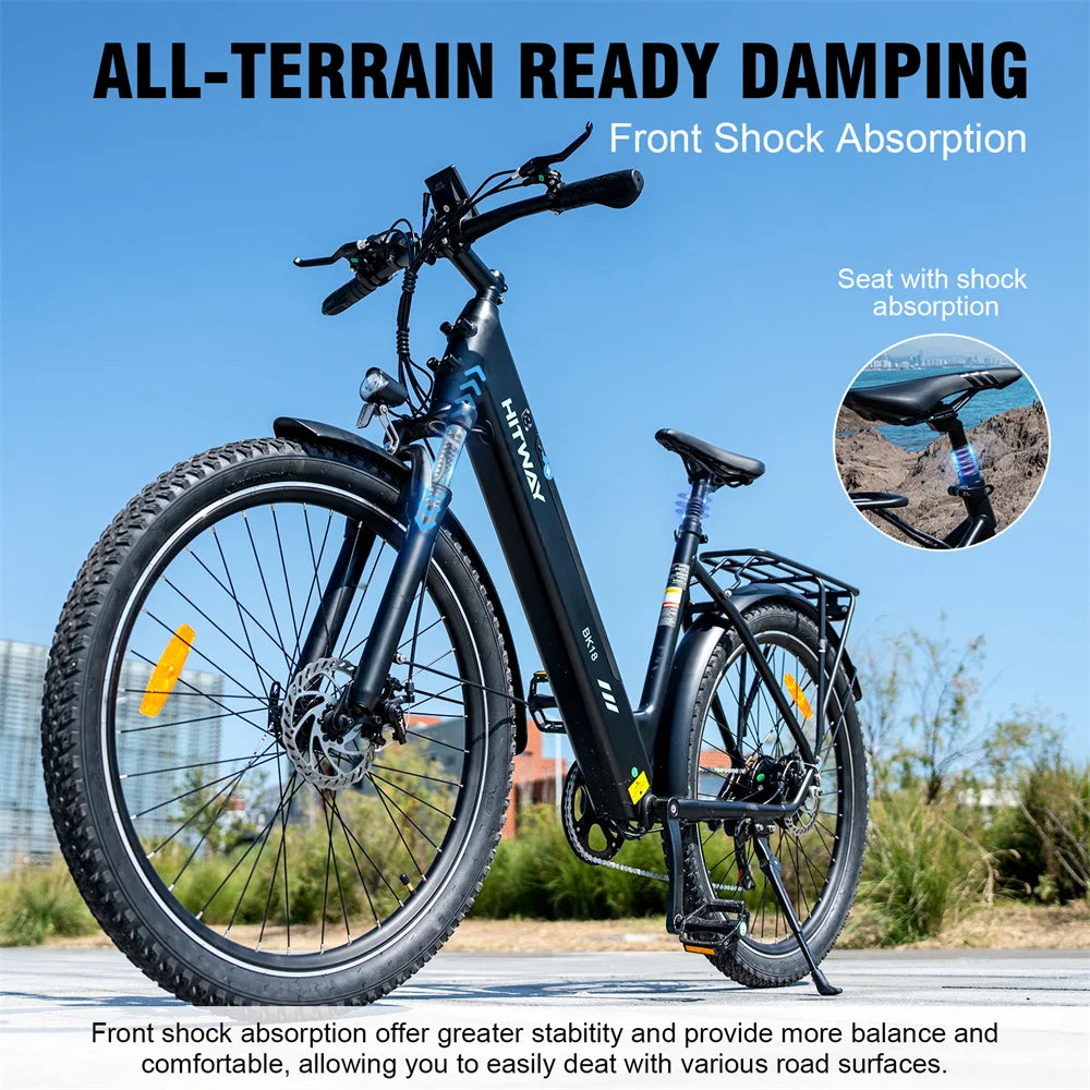 350w HITWAY BK18 27.5'' Aluminum Alloy Frame and 7 Speed Gears Electric Road Bike with for City Riding, CE Certified-3