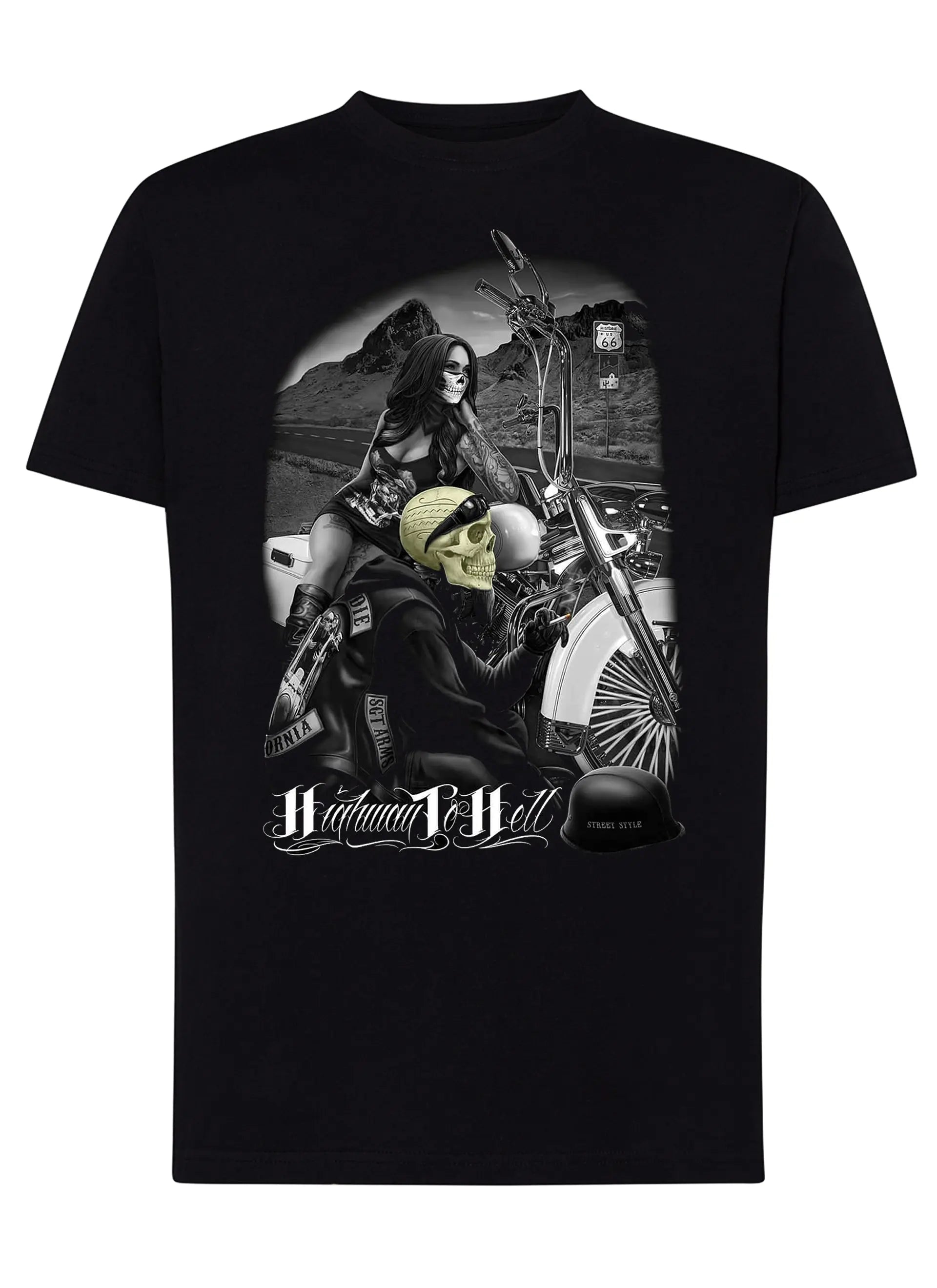 Highway To Hell Skull Motor Tattoo 9050-24 T-shirt Urban Men Uomo 100% Cotone Pettinato JK STREET STYLE