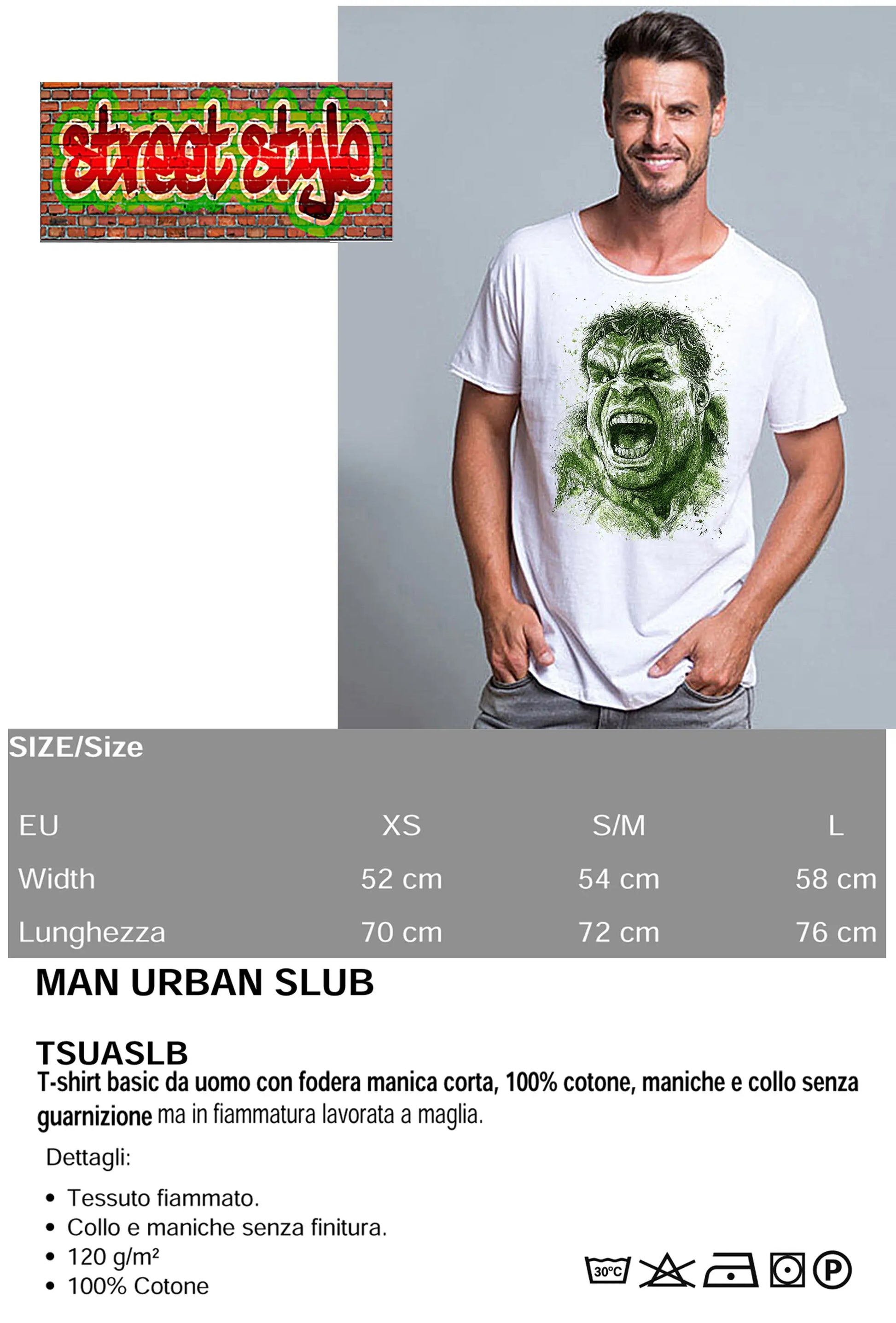 Hulk Stilizzato Color Film Cinema Super Eroi 18-104 T-shirt Urban Slub Men Uomo 100% Cotone Fiammato JK STREET STYLE