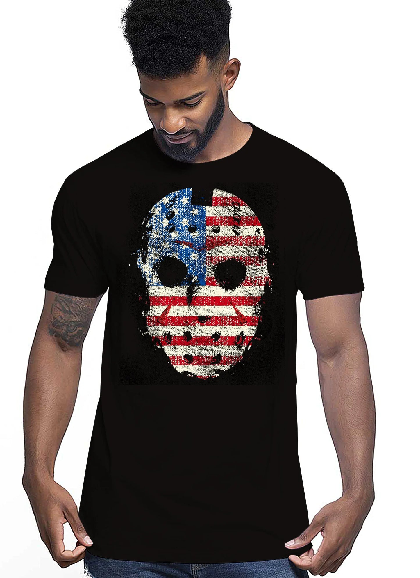 Jason Mask Black America Tattoo 10051 T-shirt Urban Men Uomo 100% Cotone Pettinato JK STREET STYLE