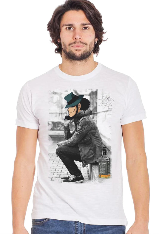 Jegen Lupin Color Sigaretta Cartoons 2079 T-shirt Urban Slub Men Uomo 100% Cotone Fiammato BS STREET STYLE