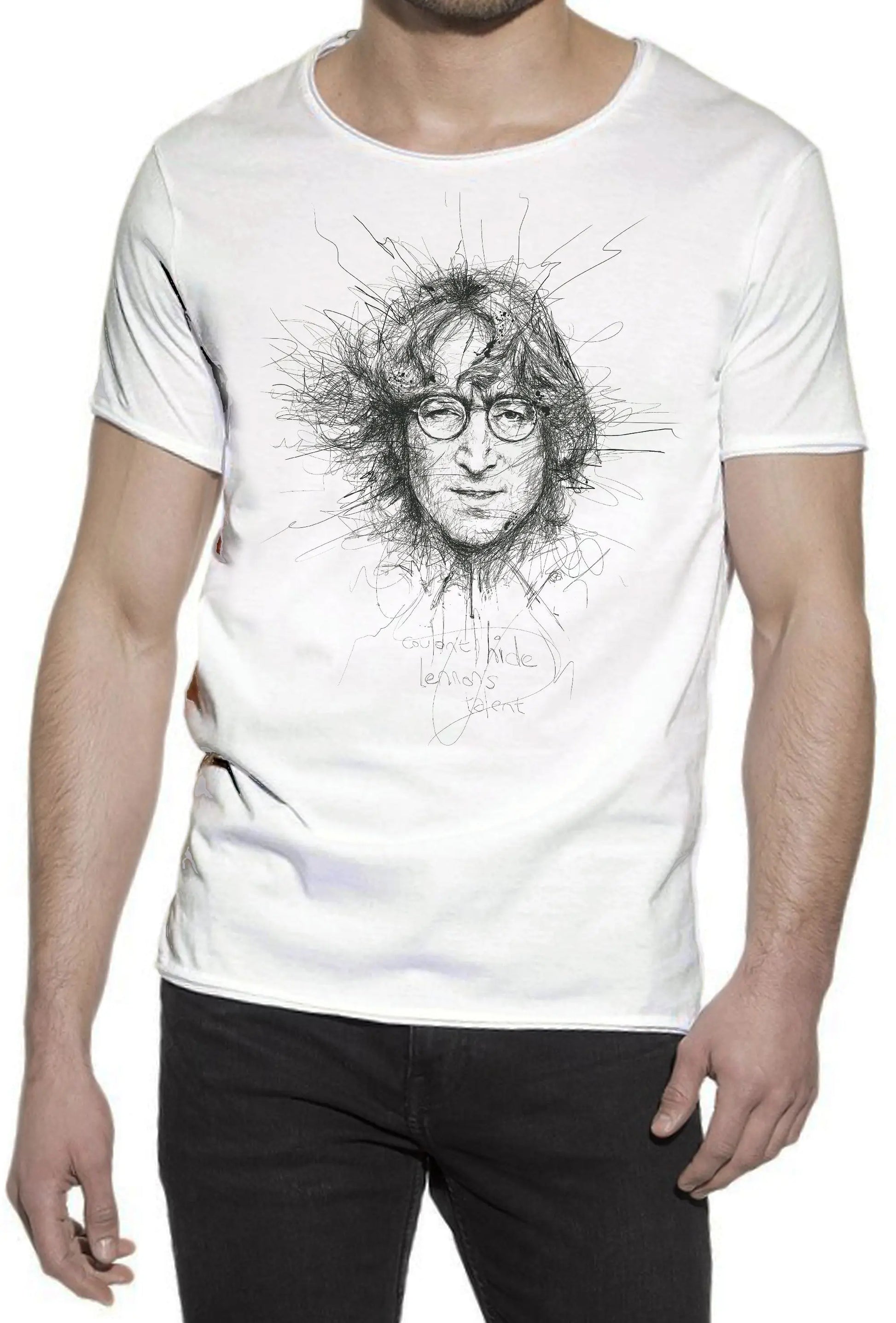 John Lenon The Legend Stilizzato Soggetto Cantante 18-52 T-shirt Urban Slub Men Uomo 100% Cotone Fiammato JK STREET STYLE