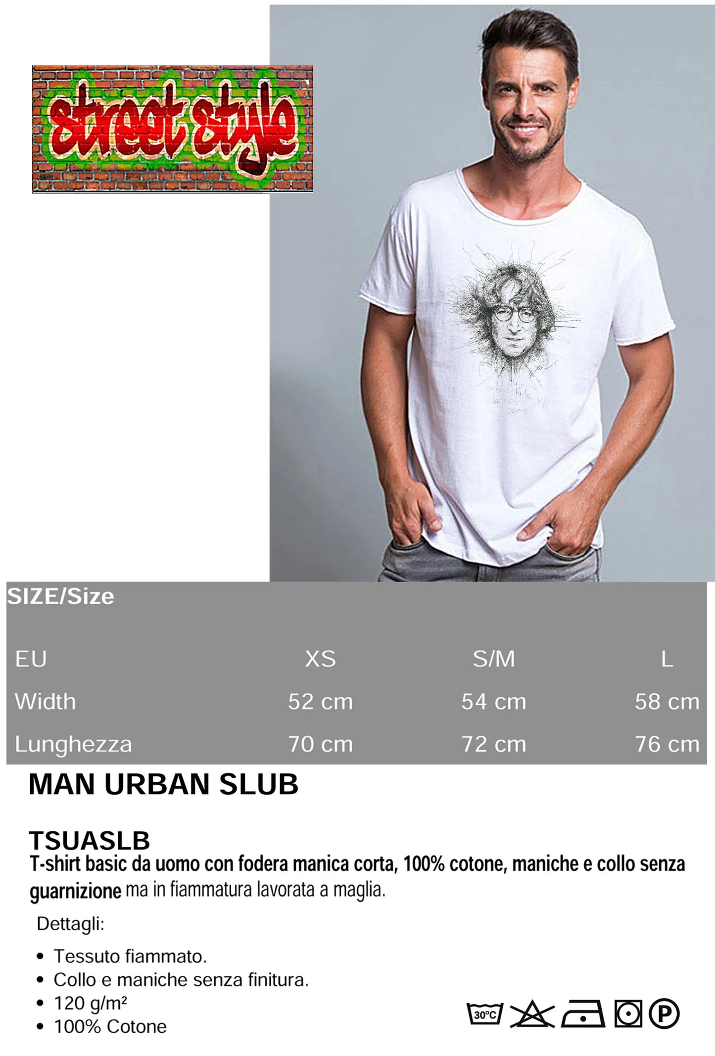 John Lenon The Legend Stilizzato Soggetto Cantante 18-52 T-shirt Urban Slub Men Uomo 100% Cotone Fiammato JK STREET STYLE