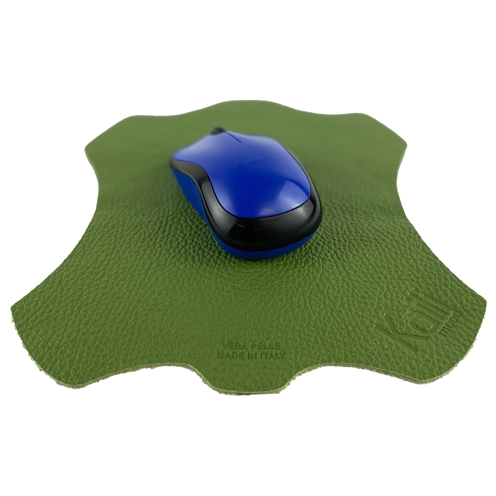K0001EB | Mouse pad Made in Italy in genuine full grain leather, dollar grain - Green color - Dimensions: 20 x 23 cm - Packaging: TNT tubular bag-1