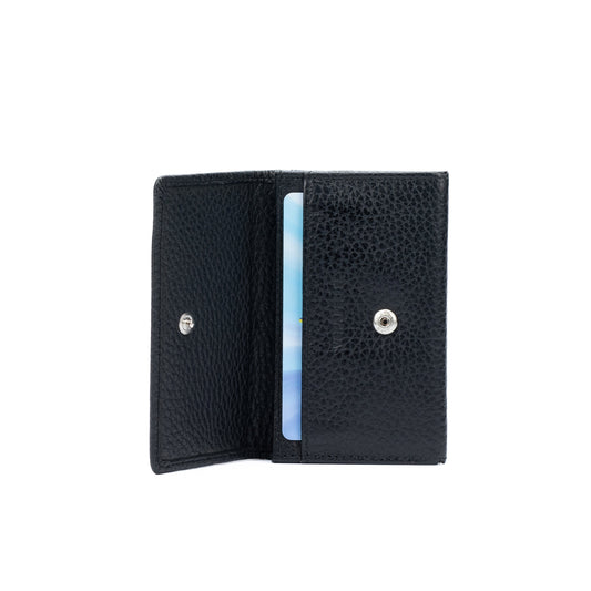 K0004AB | P/Business Cards/Credit Cards in genuine full grain leather, dollar grain - Black color - Dimensions: 10 x 6 x 2 cm - Packaging: Rigid bottom/lid gift box-0