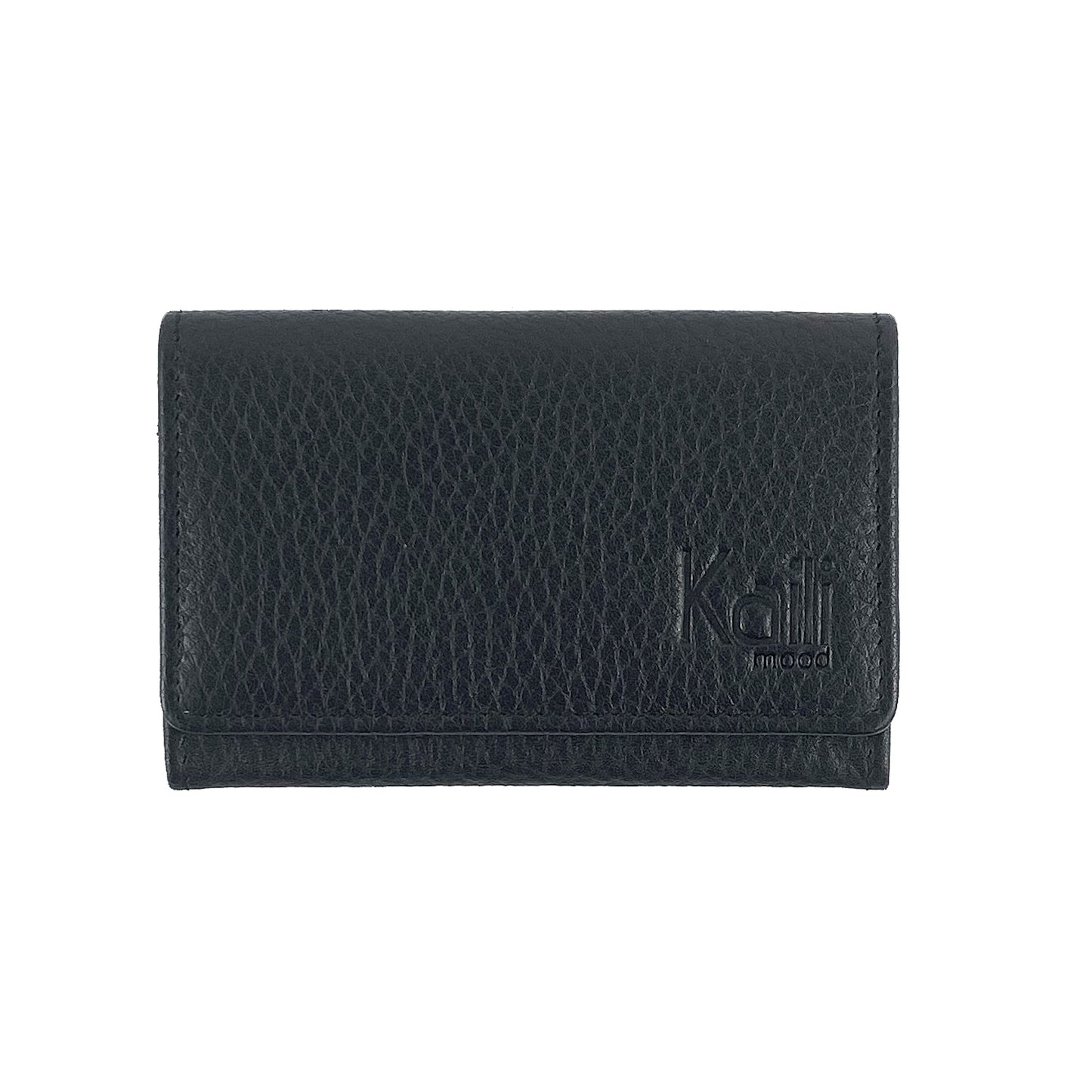 K0004AB | P/Business Cards/Credit Cards in genuine full grain leather, dollar grain - Black color - Dimensions: 10 x 6 x 2 cm - Packaging: Rigid bottom/lid gift box-1
