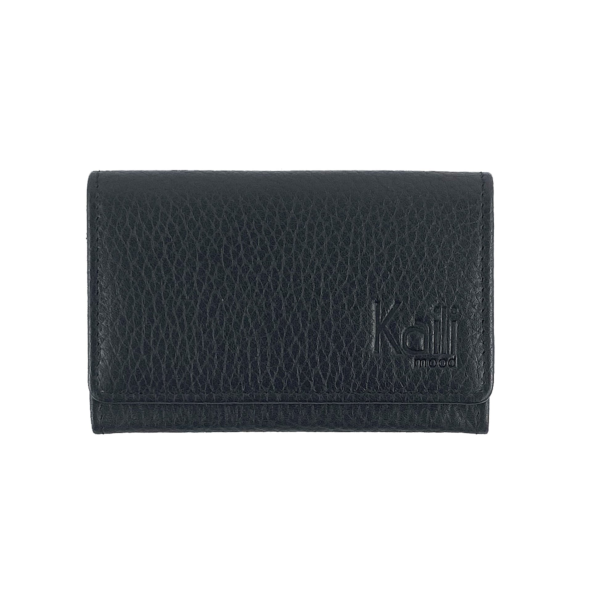 K0004AB | P/Business Cards/Credit Cards in genuine full grain leather, dollar grain - Black color - Dimensions: 10 x 6 x 2 cm - Packaging: Rigid bottom/lid gift box-1